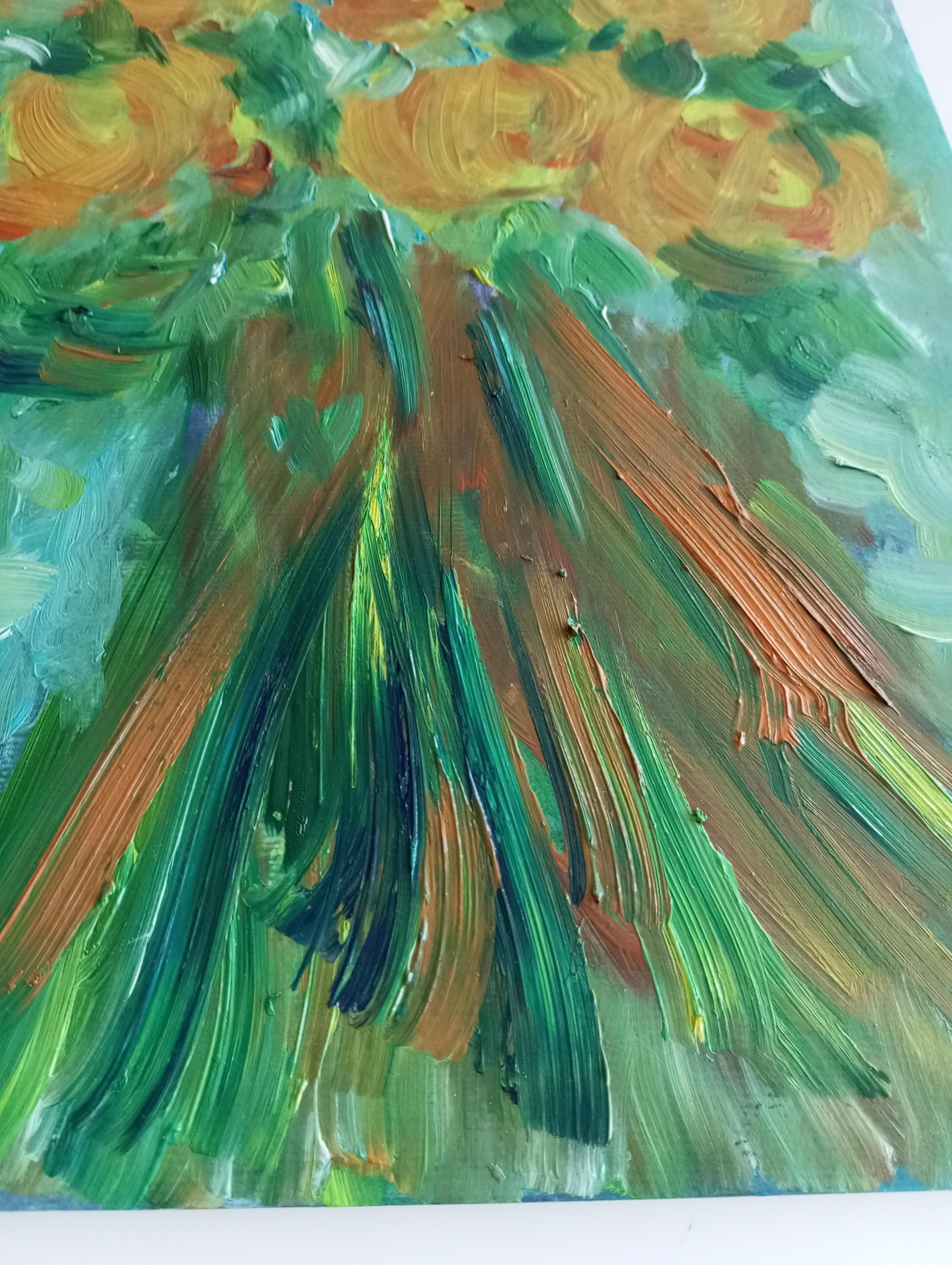 Pintura al óleo contemporánea impresionista abstracta floral tulipanes papel 