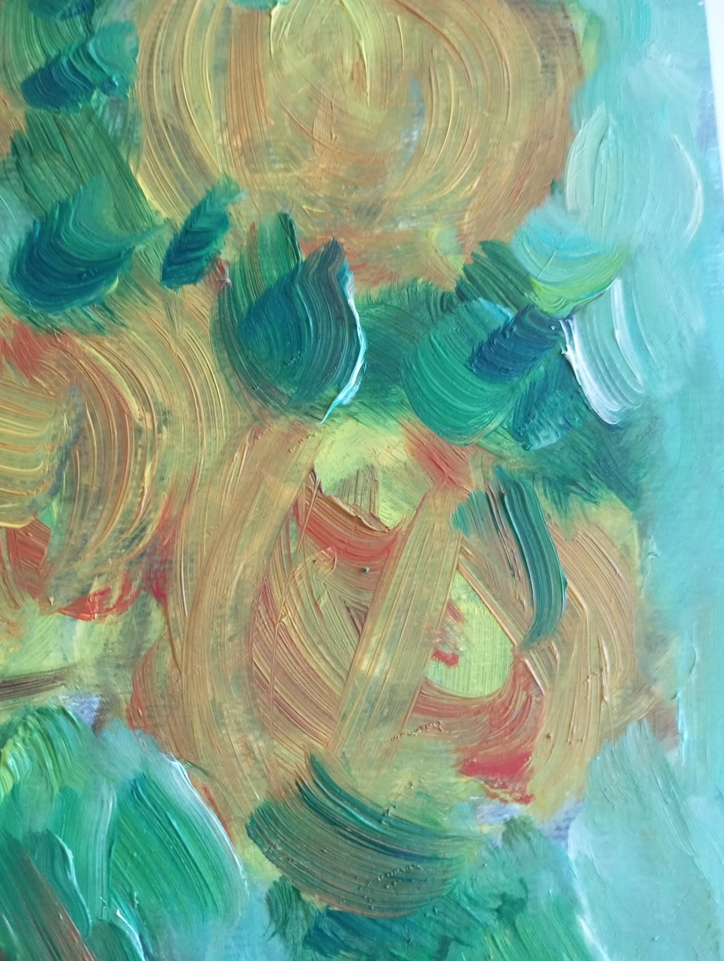Pintura al óleo contemporánea impresionista abstracta floral tulipanes papel 