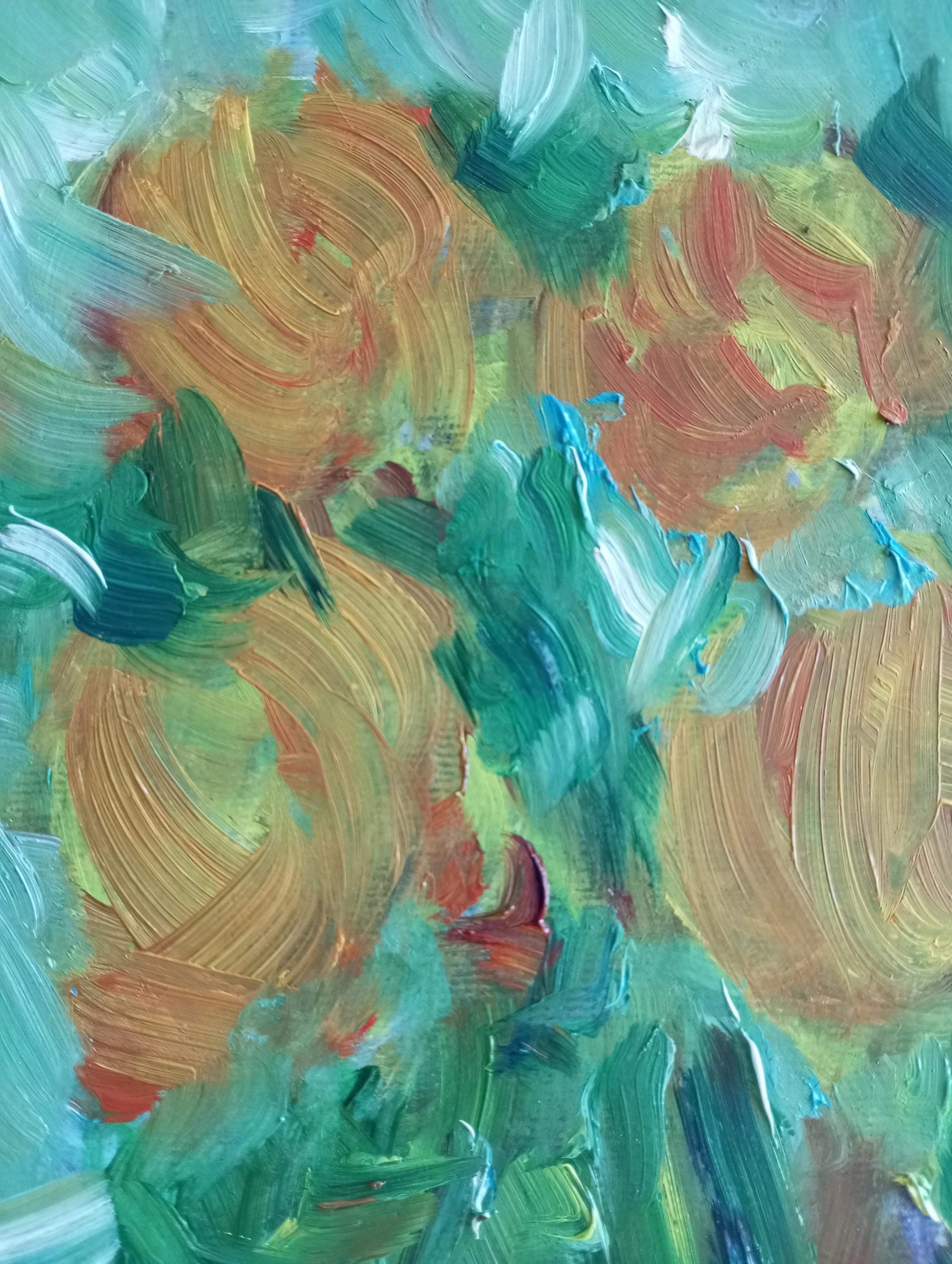 Pintura al óleo contemporánea impresionista abstracta floral tulipanes papel 