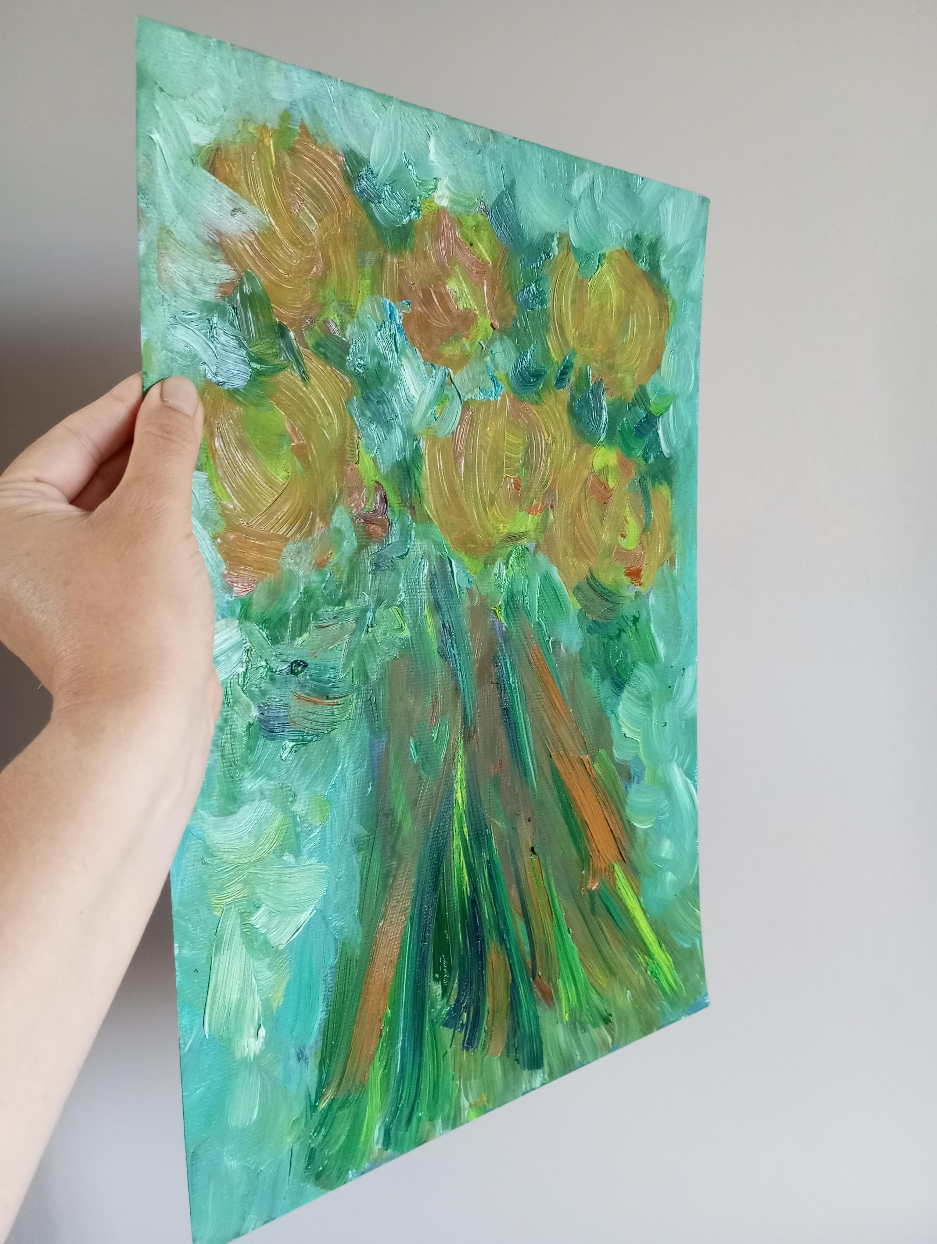 Pintura al óleo contemporánea impresionista abstracta floral tulipanes papel 