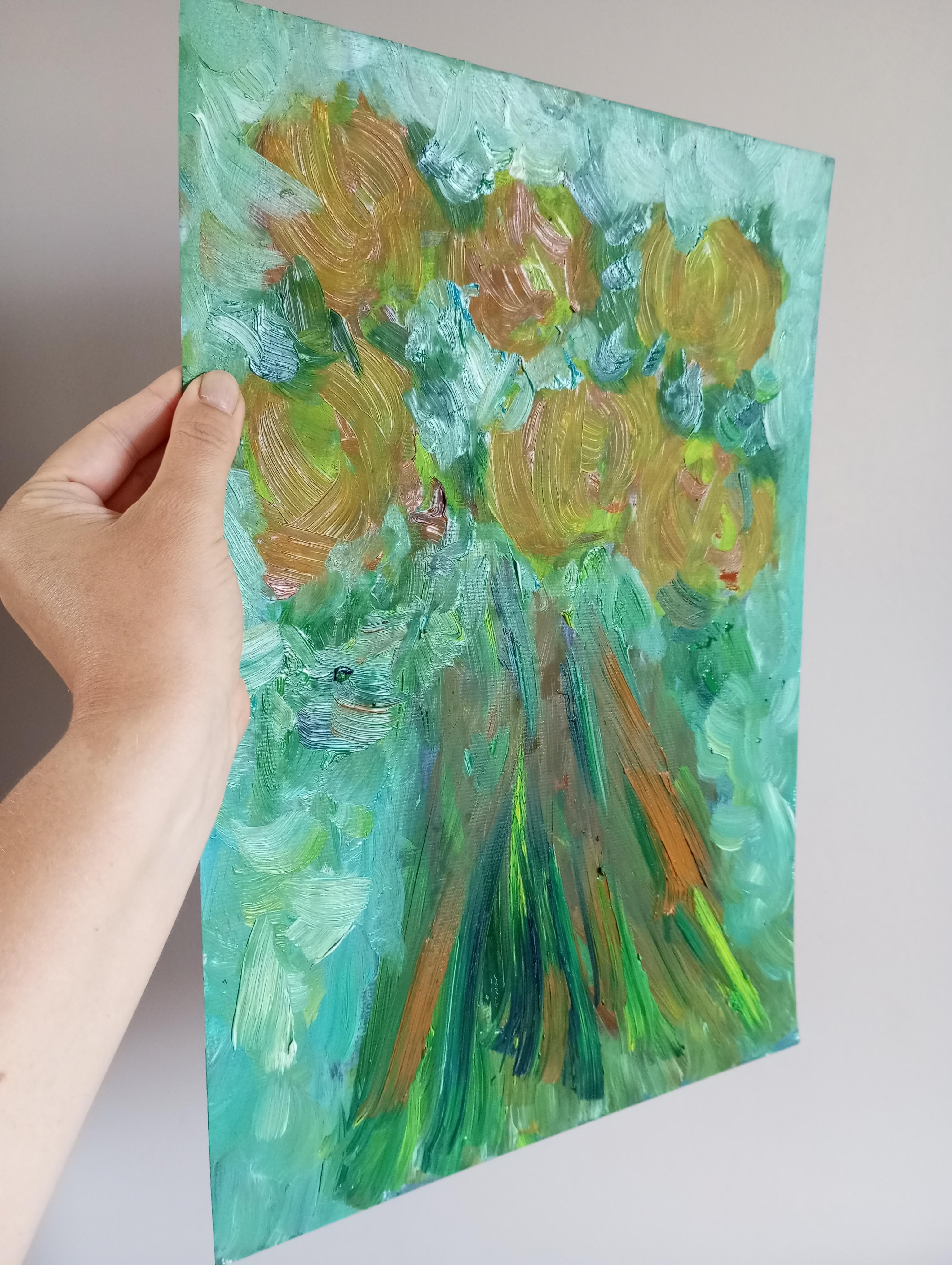 Pintura al óleo contemporánea impresionista abstracta floral tulipanes papel 