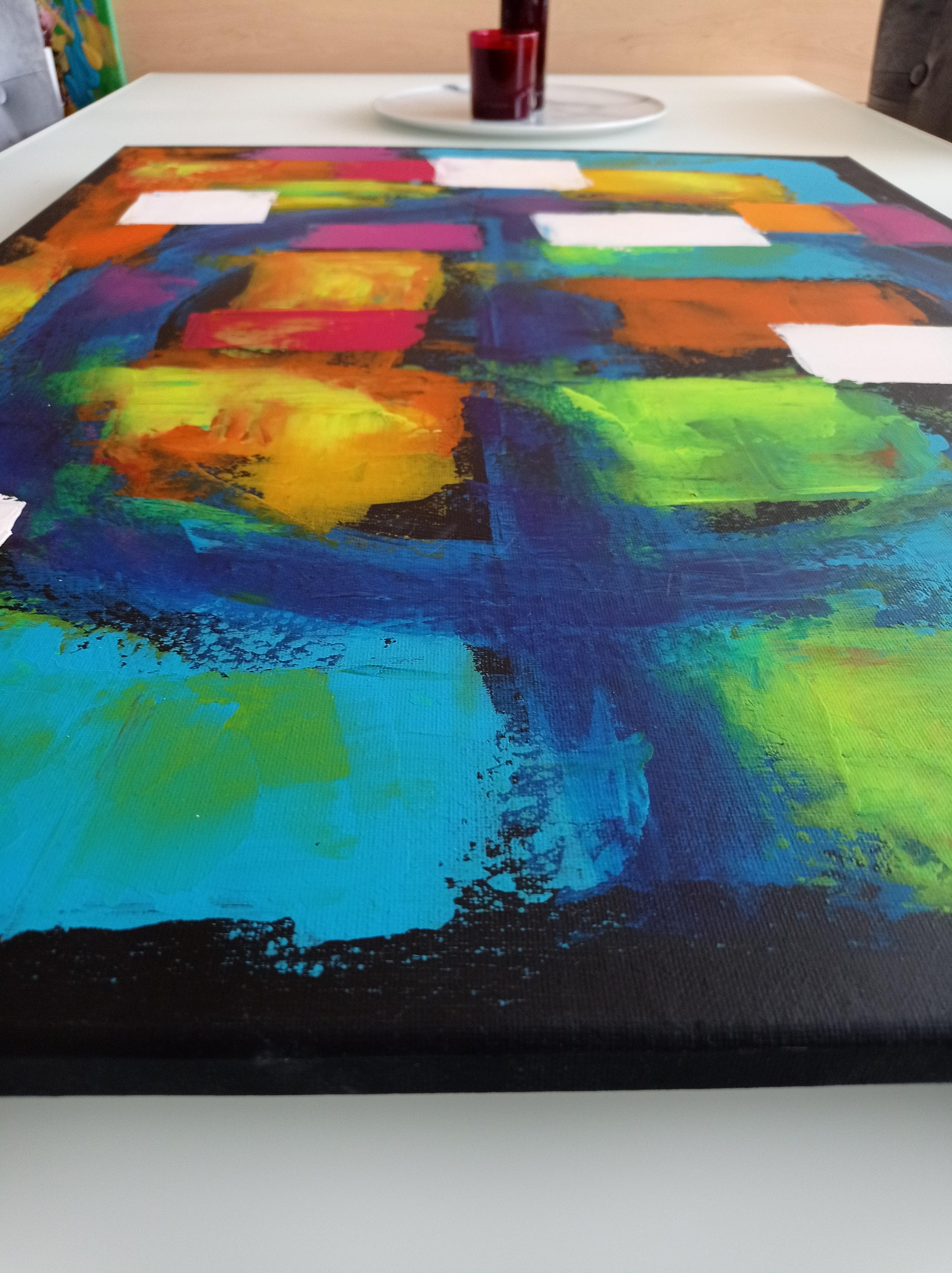 Pittura astratta espressionista contemporanea con forme e quadrati 
