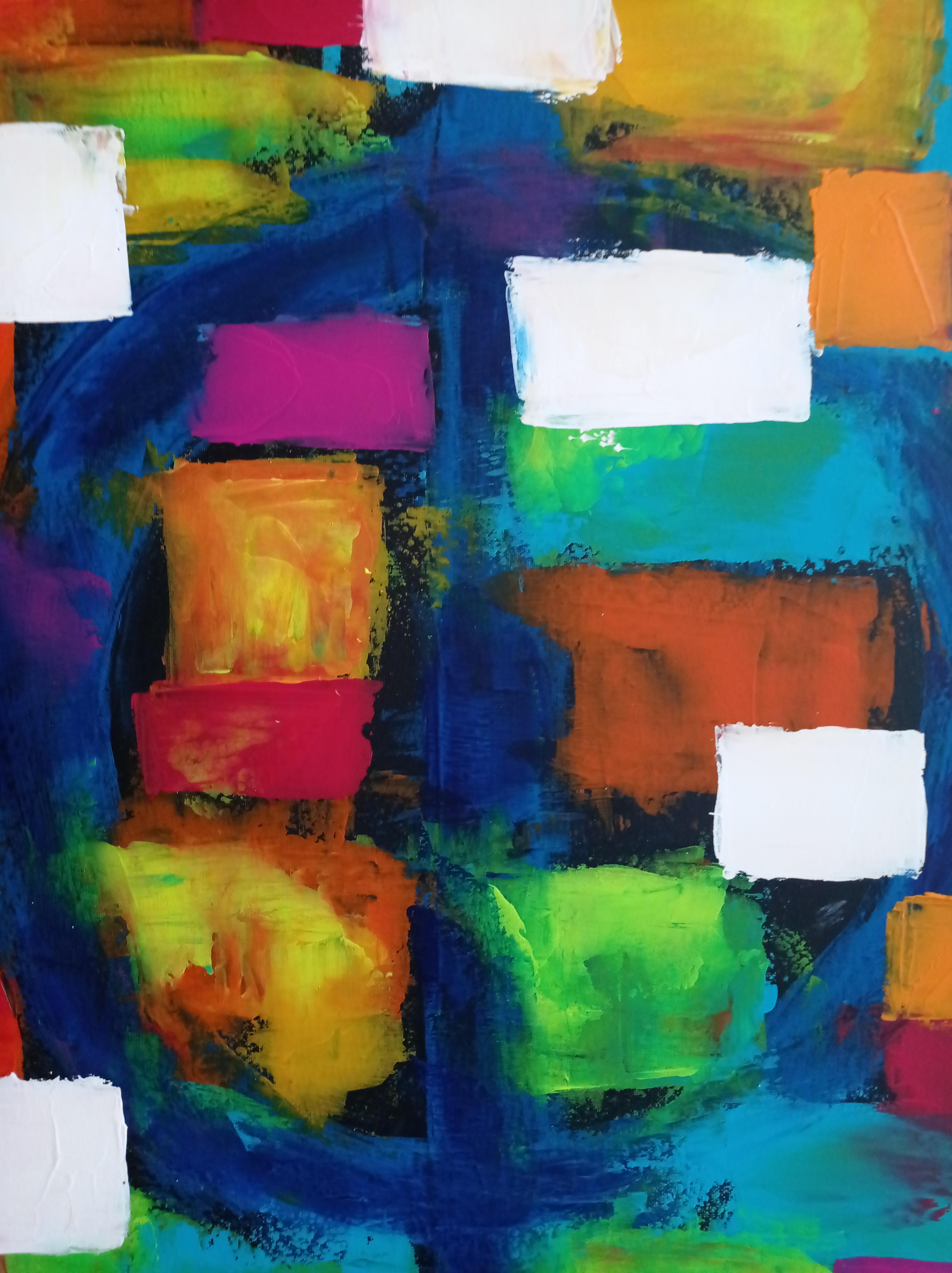 Pittura astratta espressionista contemporanea con forme e quadrati 
