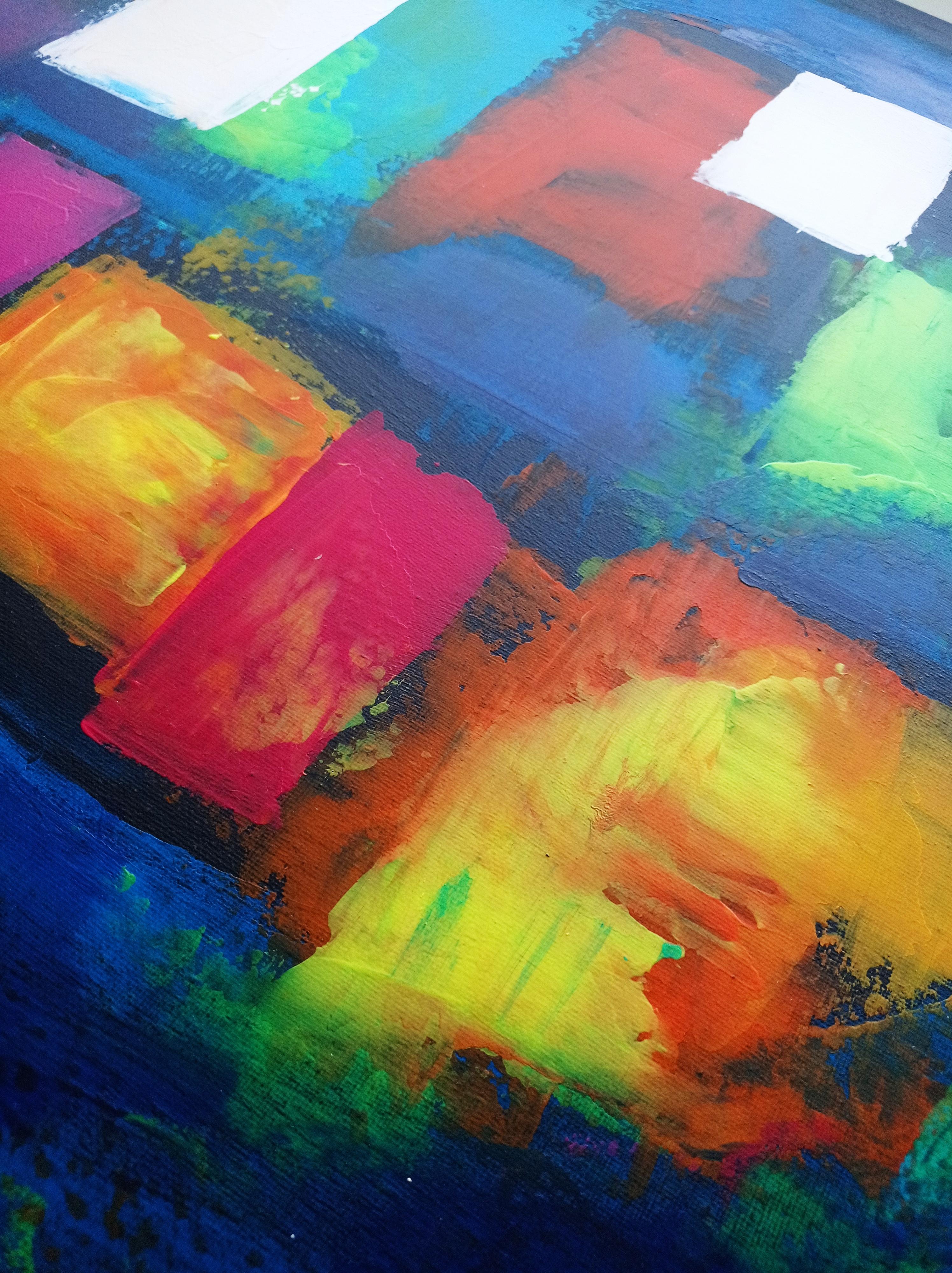 Pittura astratta espressionista contemporanea con forme e quadrati 