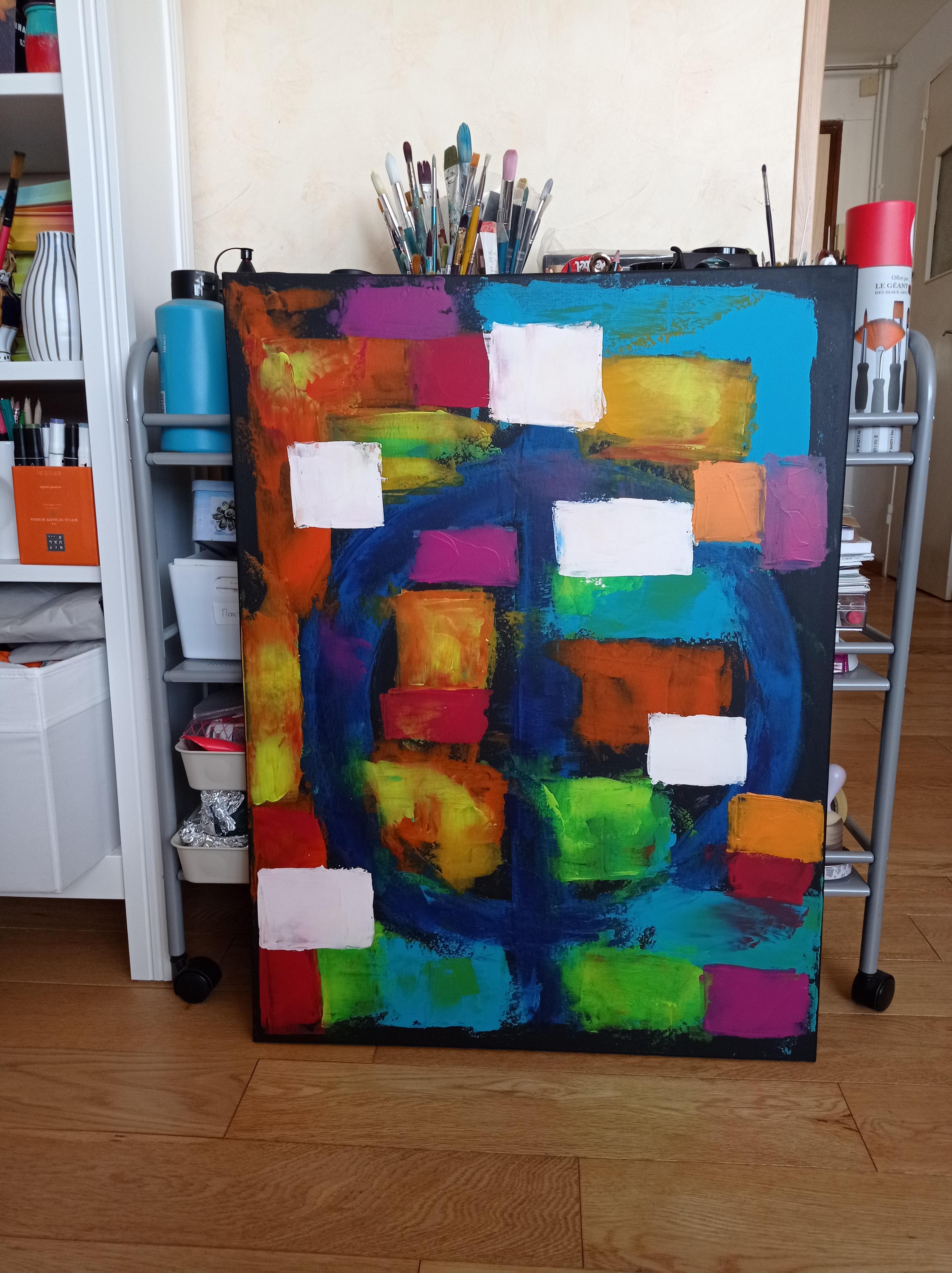 Pittura astratta espressionista contemporanea con forme e quadrati 