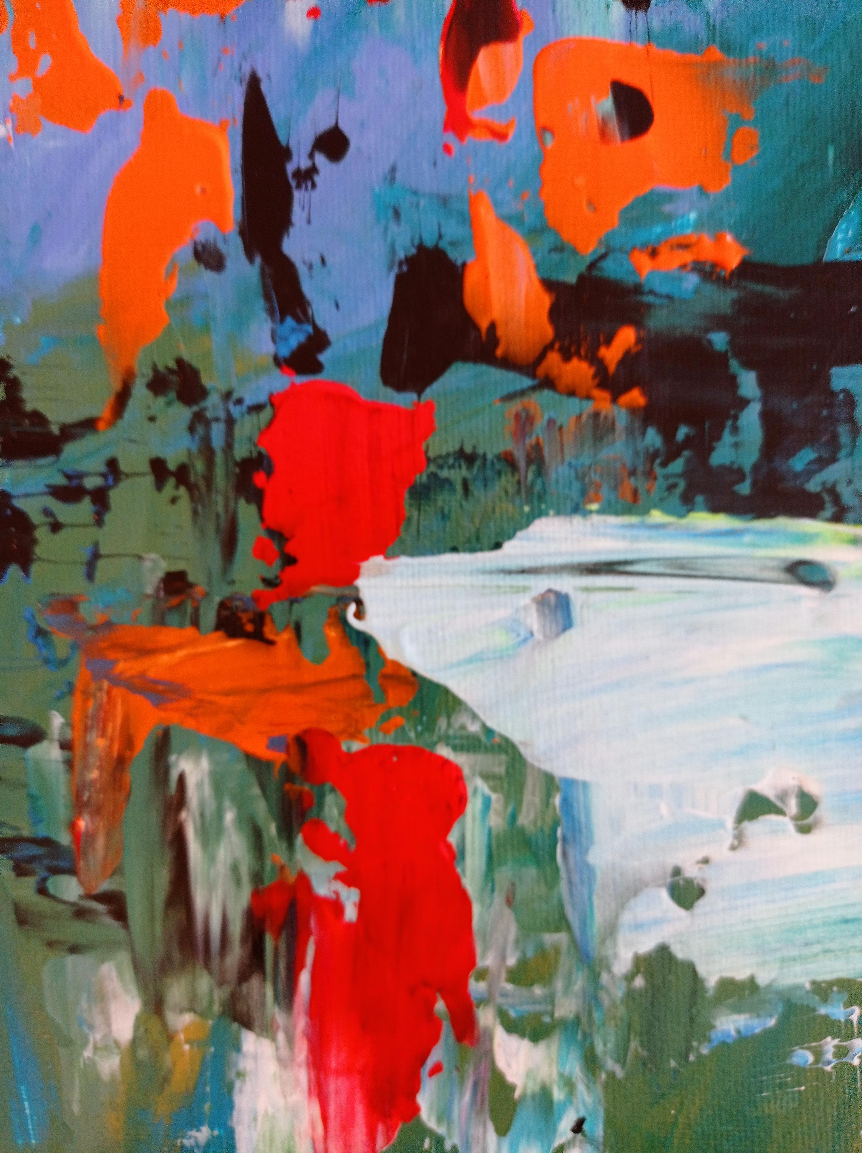 Opera astratta espressionista contemporanea con colori vivaci 