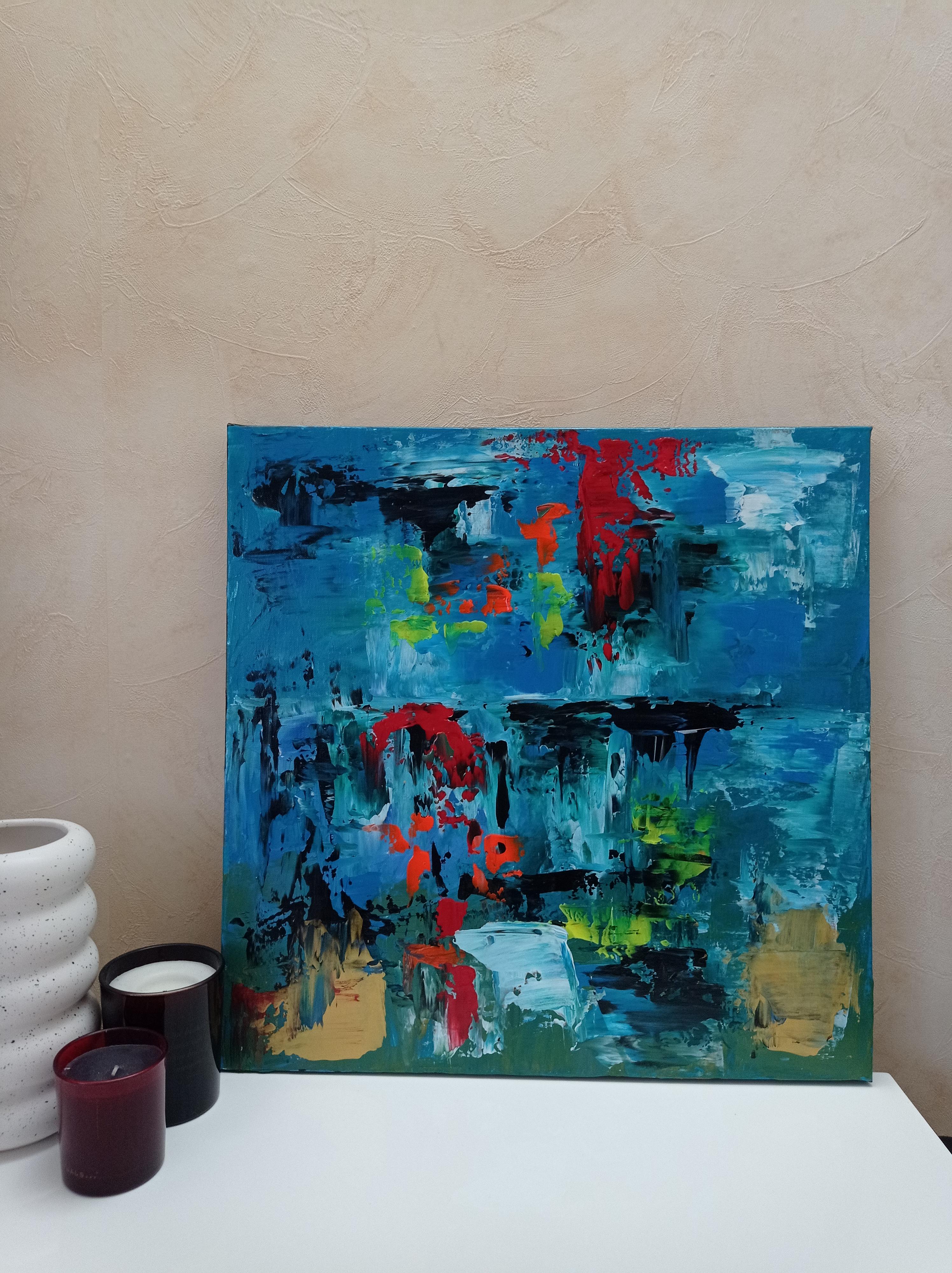 Opera astratta espressionista contemporanea con colori vivaci 