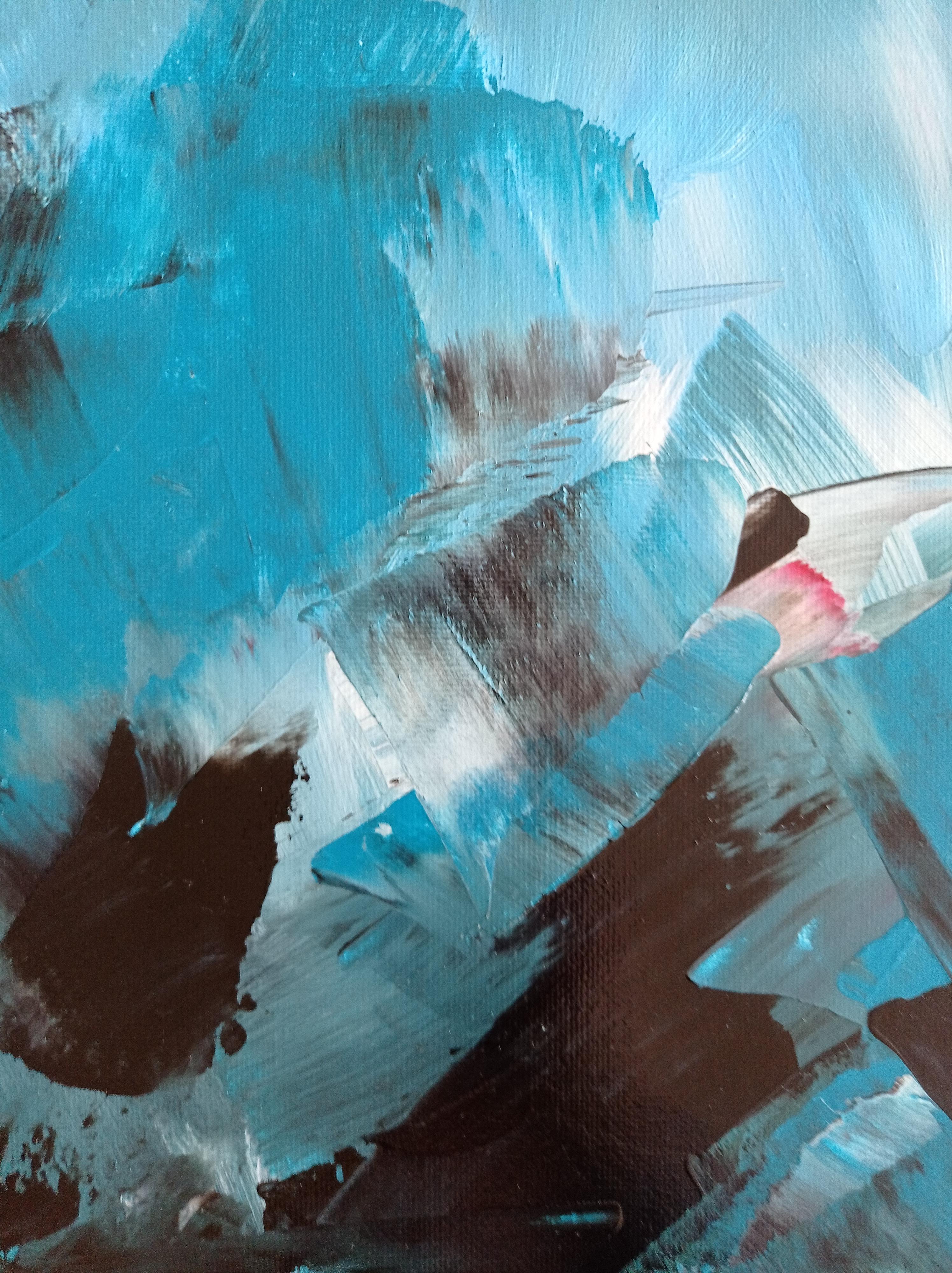 Contemporary abstract expressionist blue painting with forms  