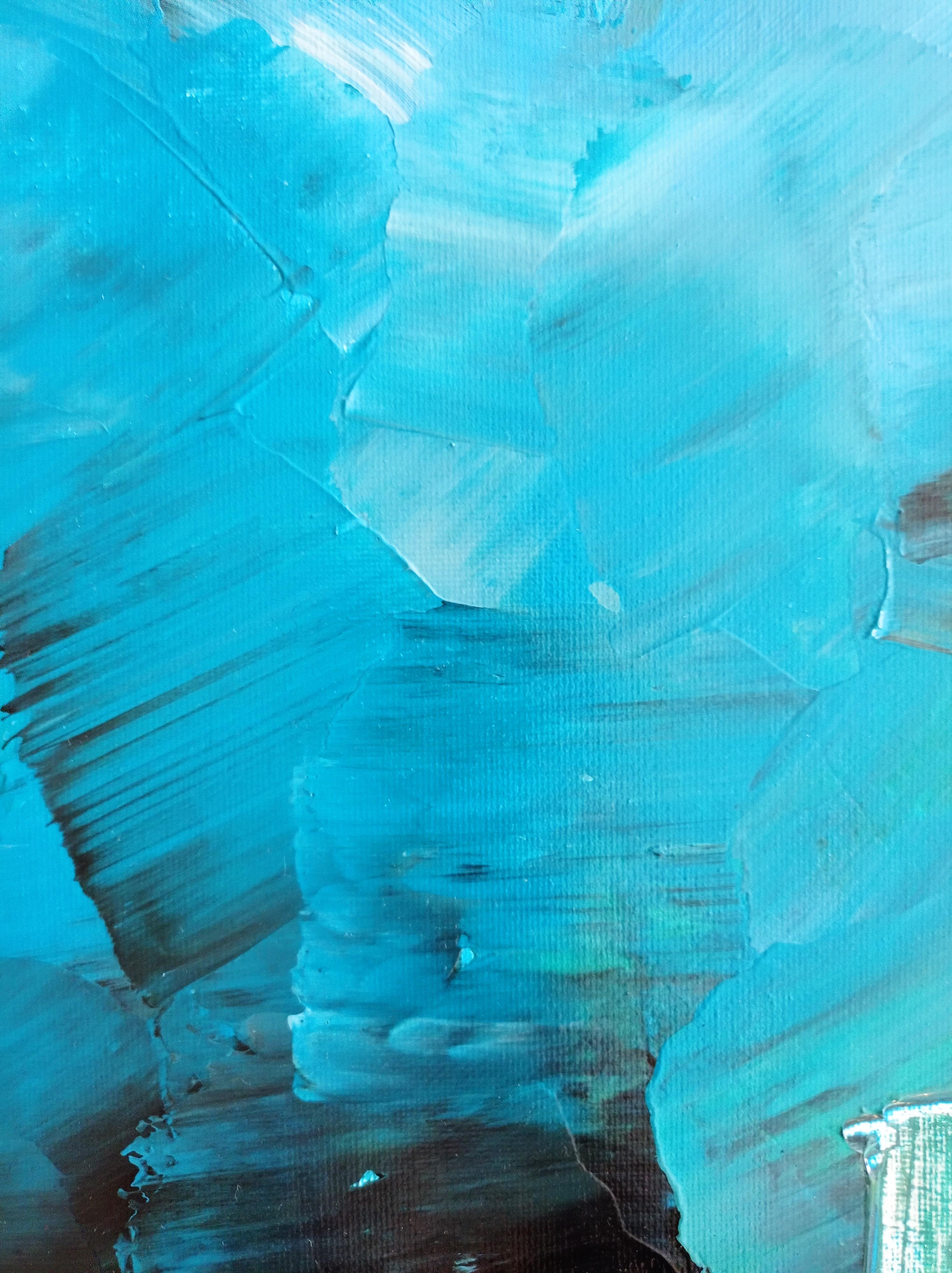 Contemporary abstract expressionist blue painting with forms 