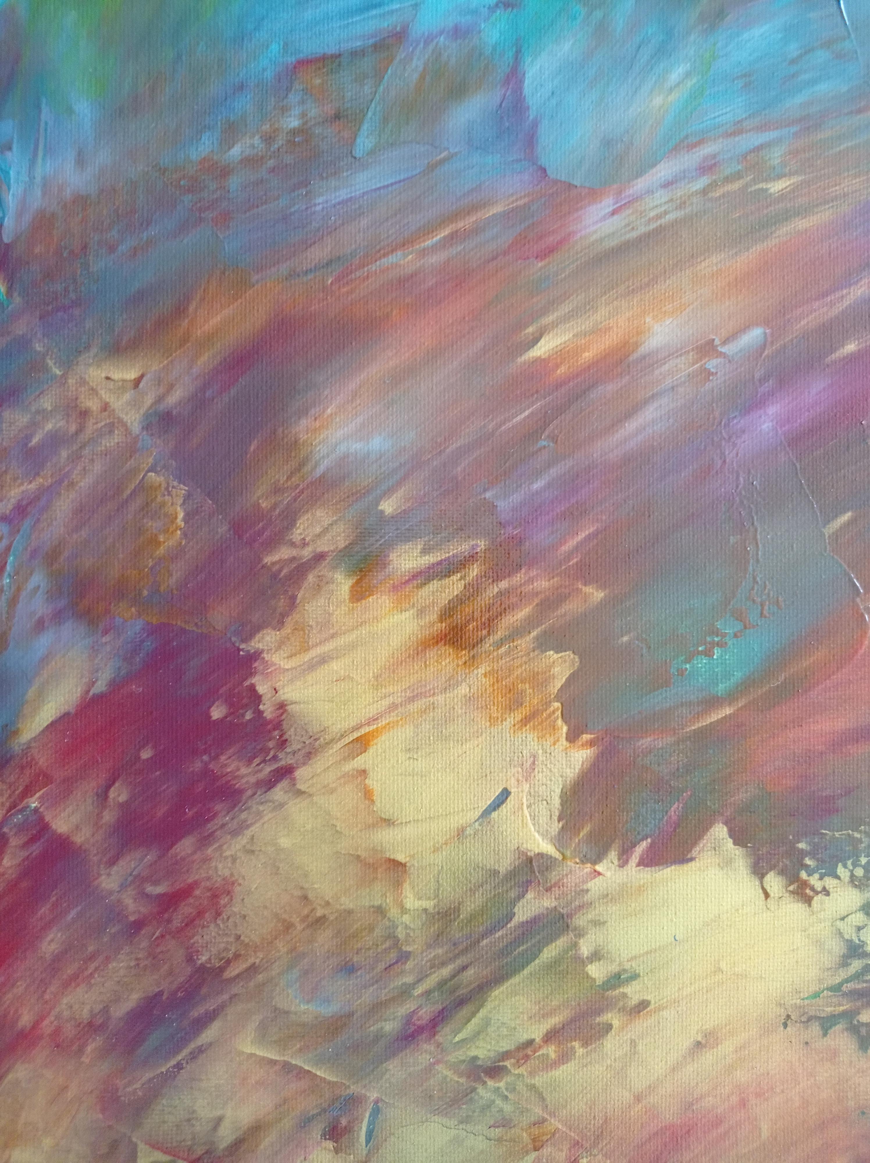 Contemporary abstract expressionist blue painting with forms 