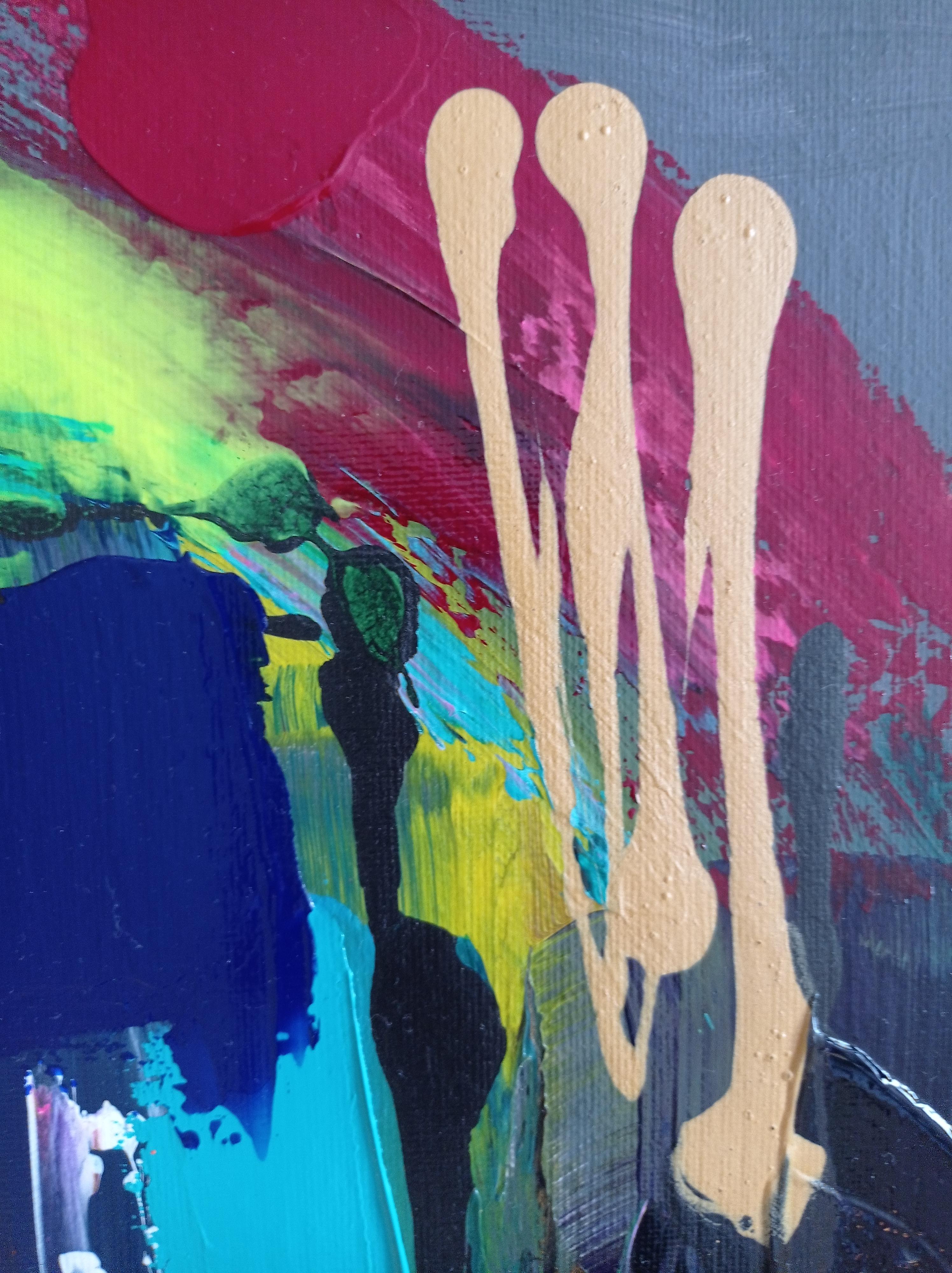 Pittura astratta contemporanea espressiva e vibrante su tela  
