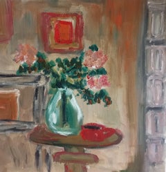 „Morning sunshine, flowers and a cup of coffee“ (Ölstillleben-Gemälde)