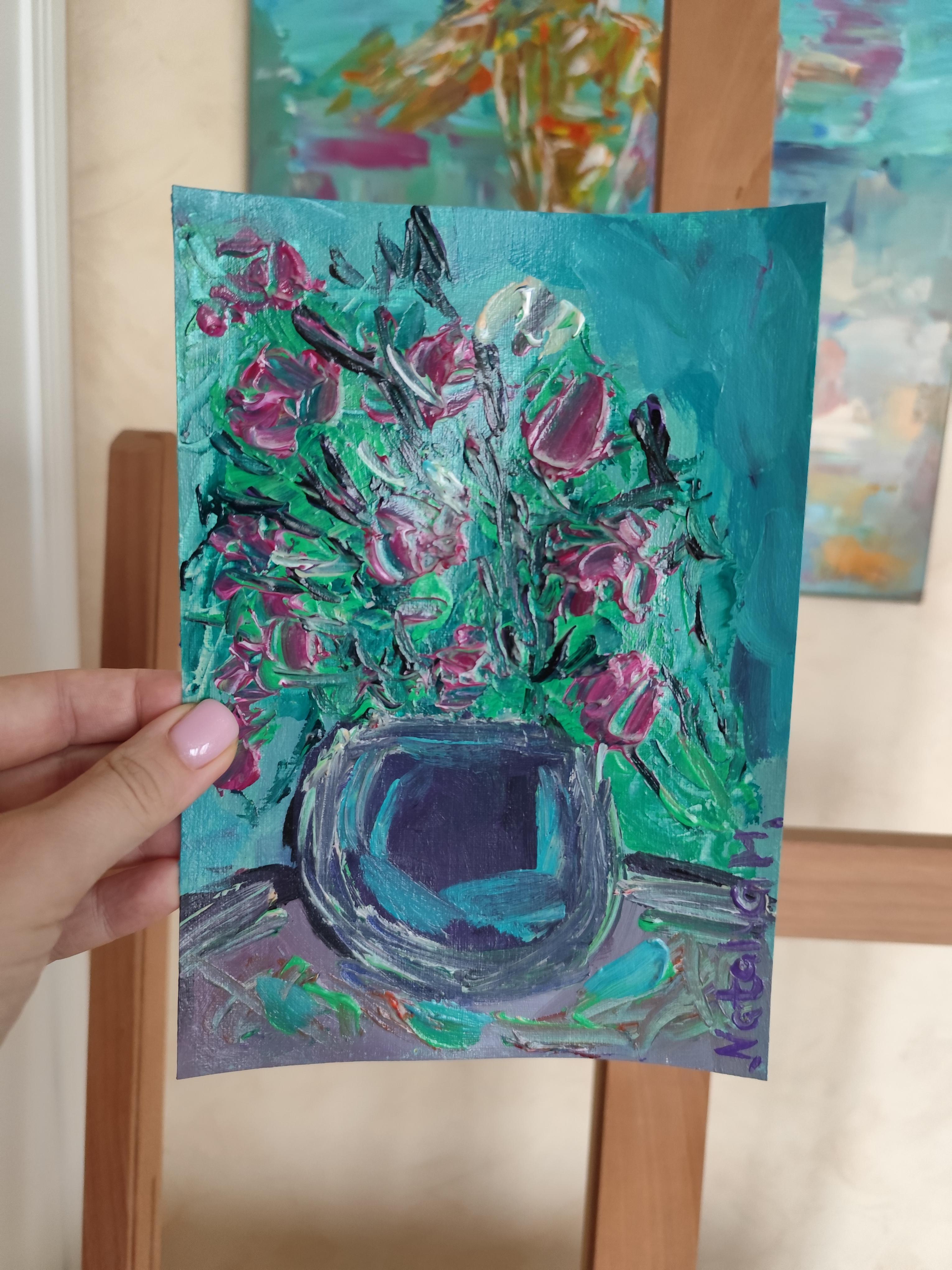 « Mon bouquet de fleurs d'été » (petite peinture florale acrylique sur papier) en vente 5
