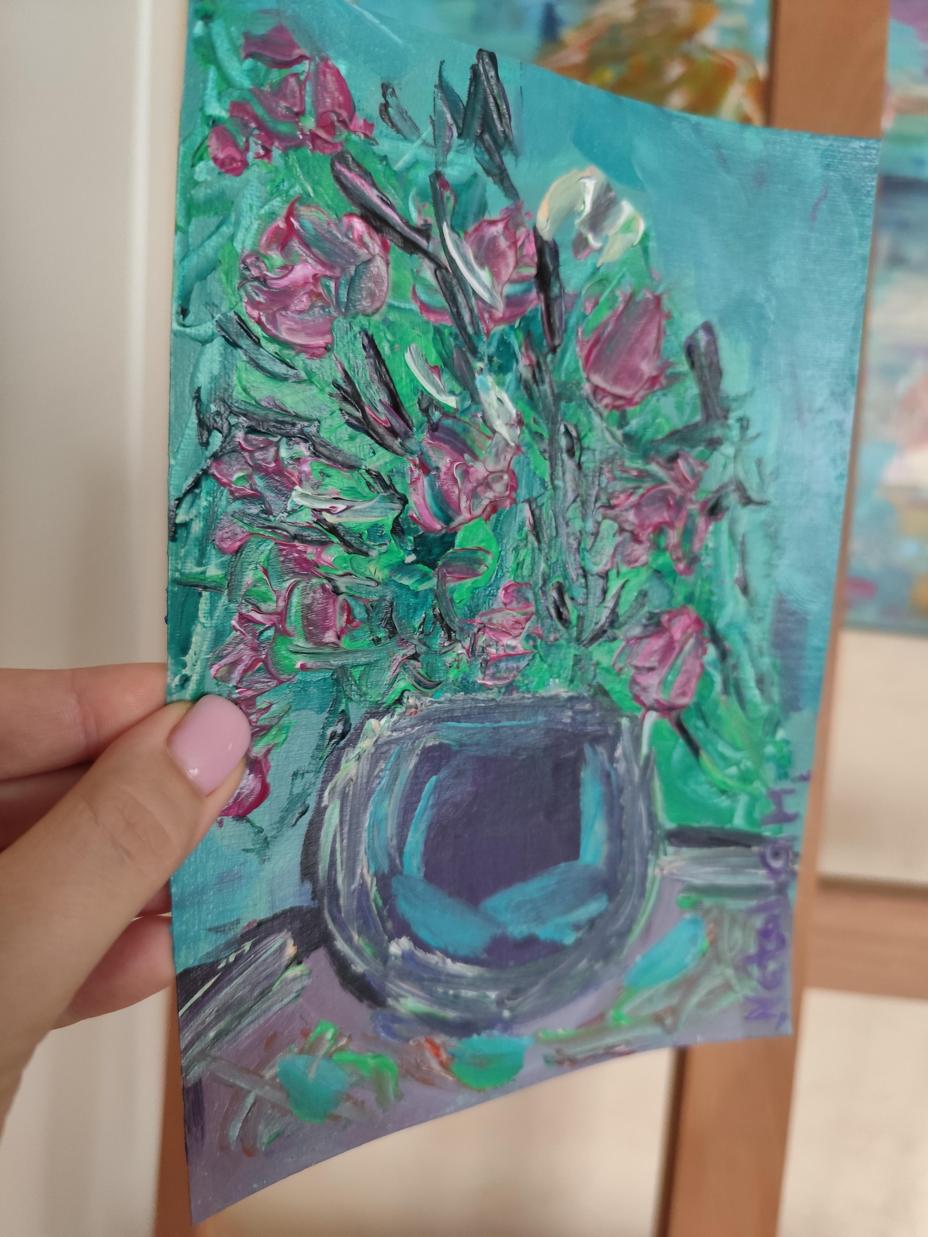 « Mon bouquet de fleurs d'été » (petite peinture florale acrylique sur papier) en vente 6