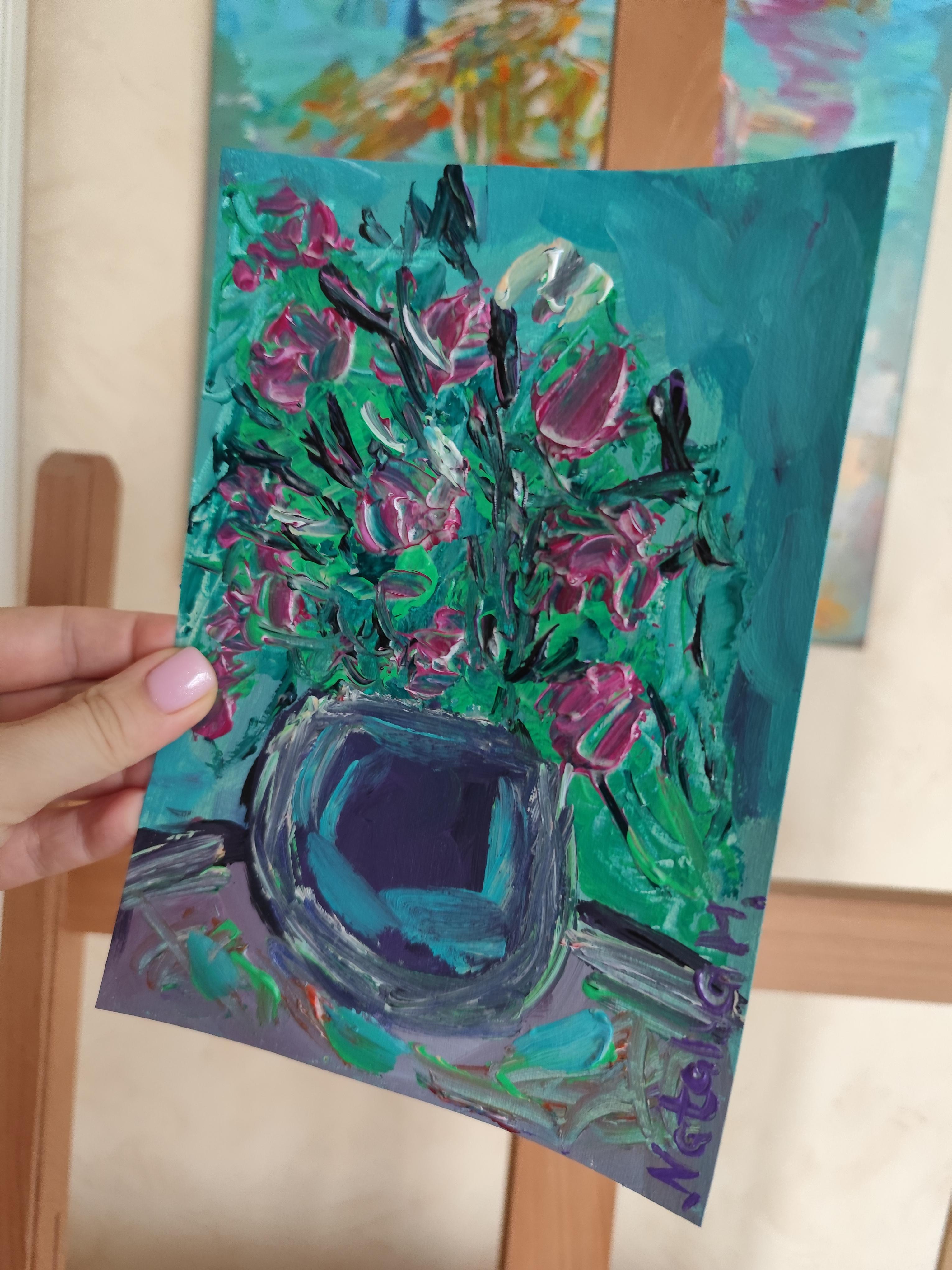 « Mon bouquet de fleurs d'été » (petite peinture florale acrylique sur papier) en vente 7