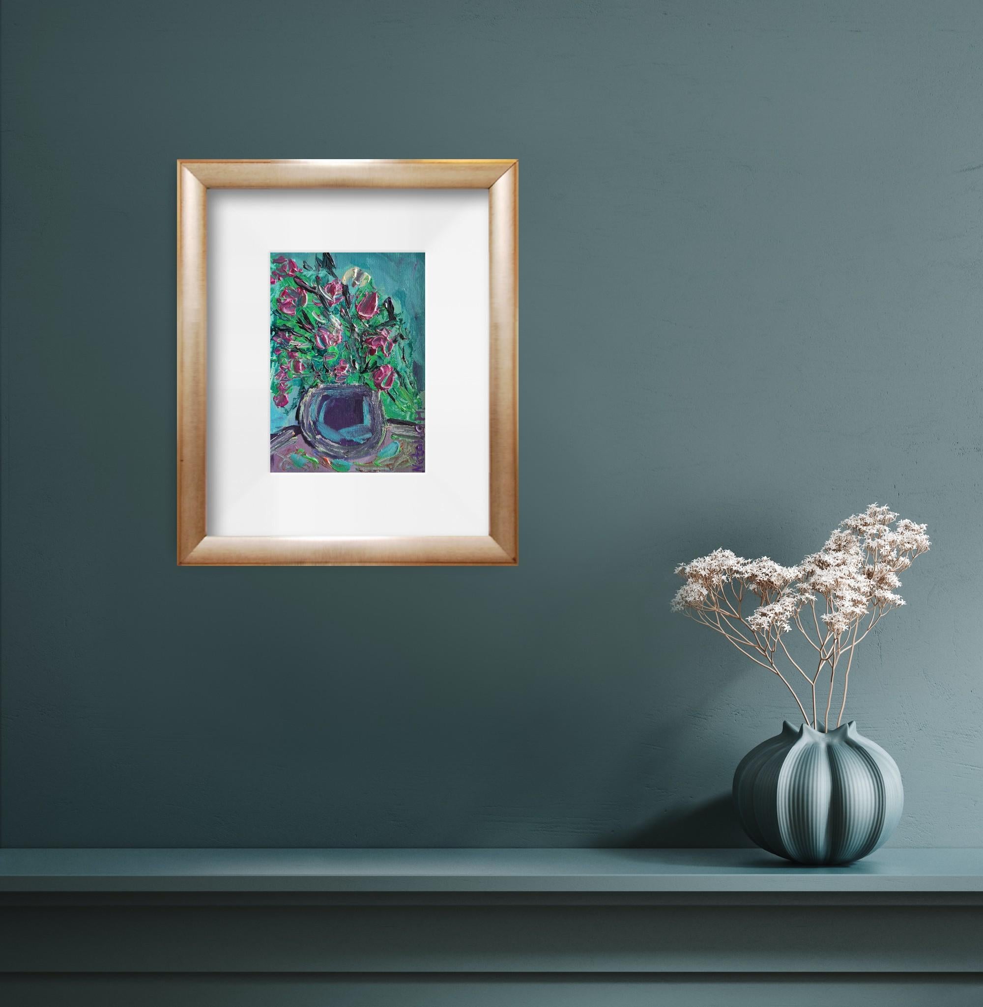 « Mon bouquet de fleurs d'été » (petite peinture florale acrylique sur papier) en vente 10