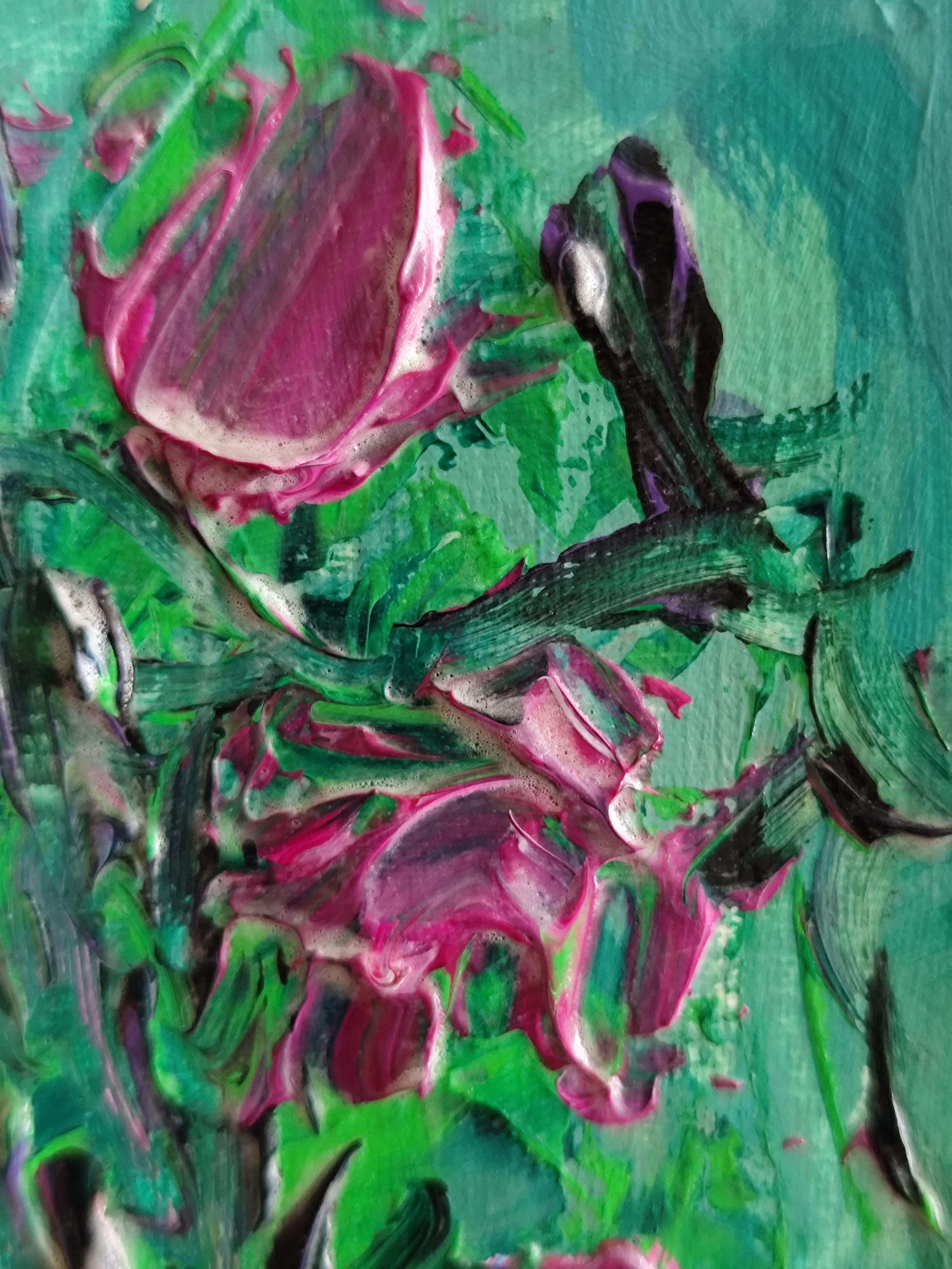 « Mon bouquet de fleurs d'été » (petite peinture florale acrylique sur papier) en vente 2