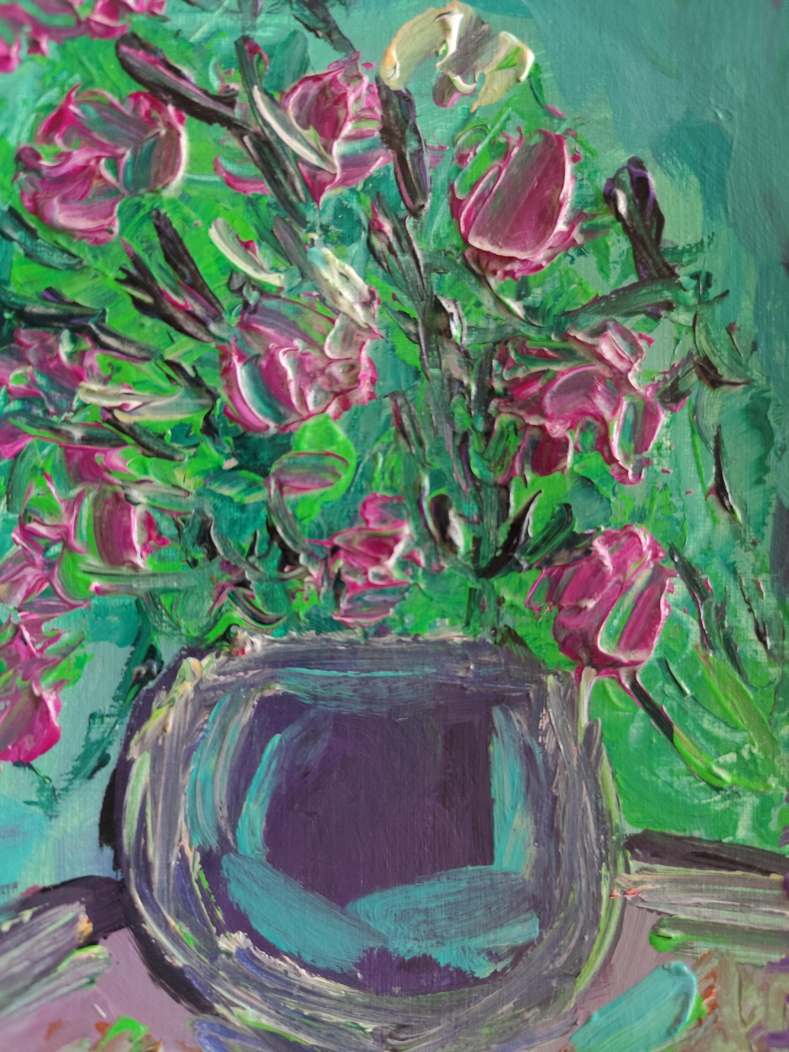 « Mon bouquet de fleurs d'été » (petite peinture florale acrylique sur papier) en vente 3