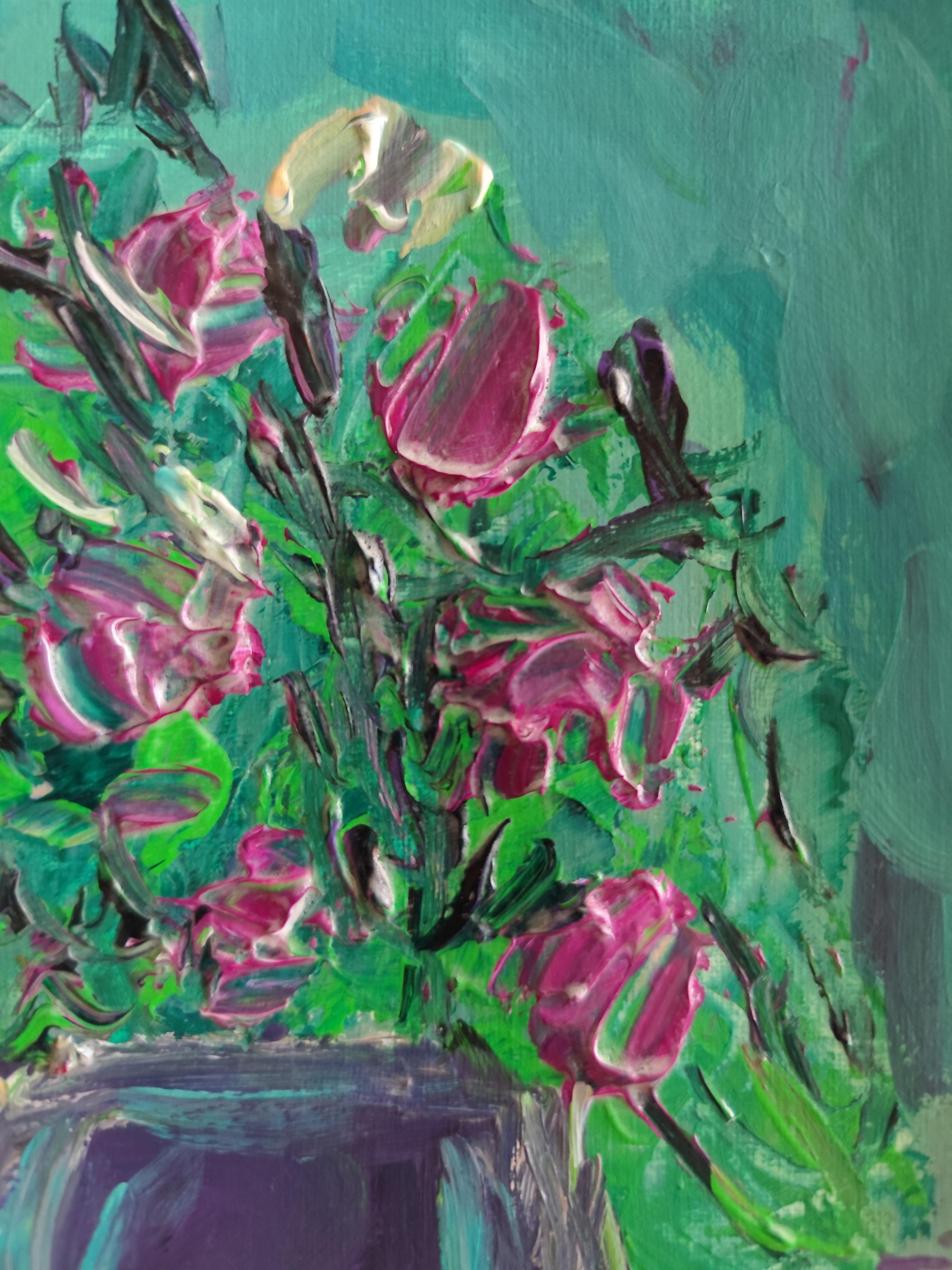 « Mon bouquet de fleurs d'été » (petite peinture florale acrylique sur papier) en vente 4