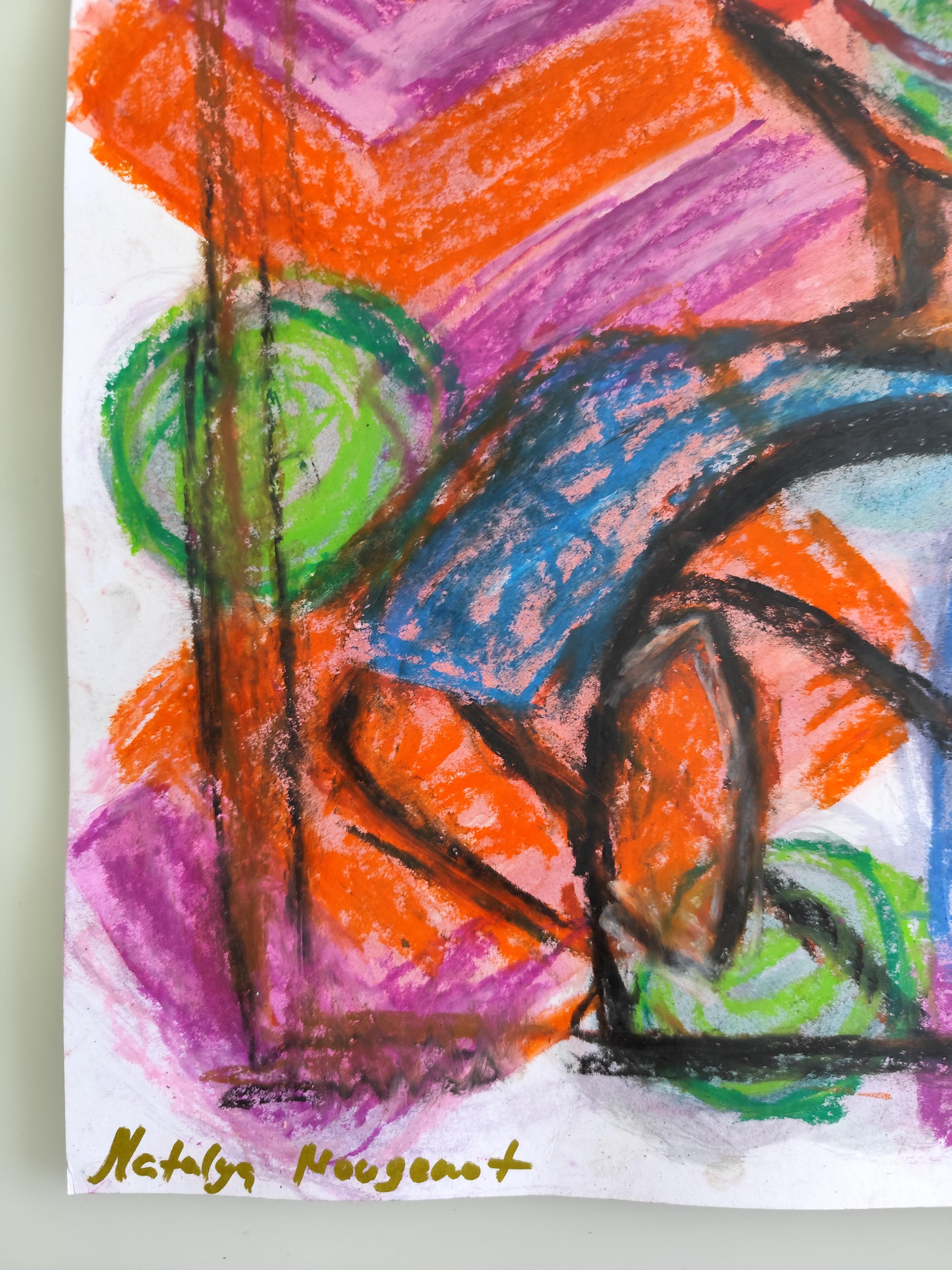 Expressive pop art naive portrait of a boy (child) pastel painting on paper For Sale 11