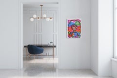 Expresivo retrato pop art naif de un chico (niño) pintura al pastel sobre papel