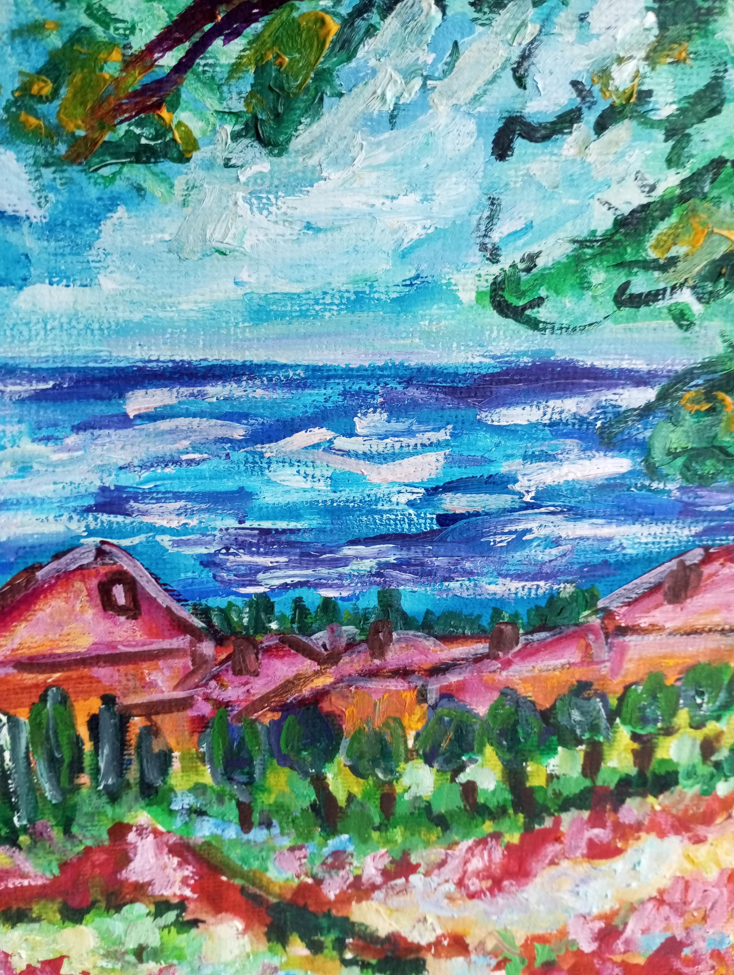 Contemporary impressionist seascape nature acrylic painting on paper For Sale 5