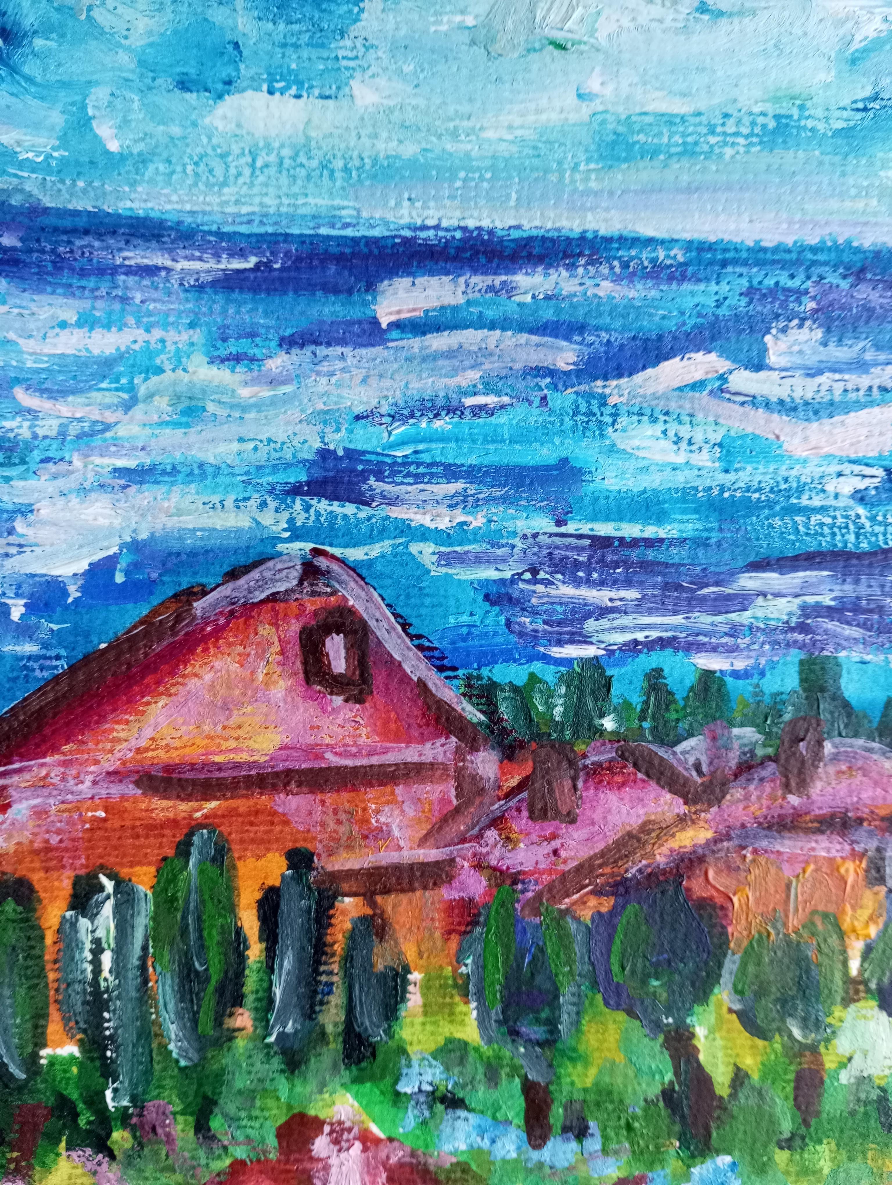 Contemporary impressionist seascape nature acrylic painting on paper For Sale 8