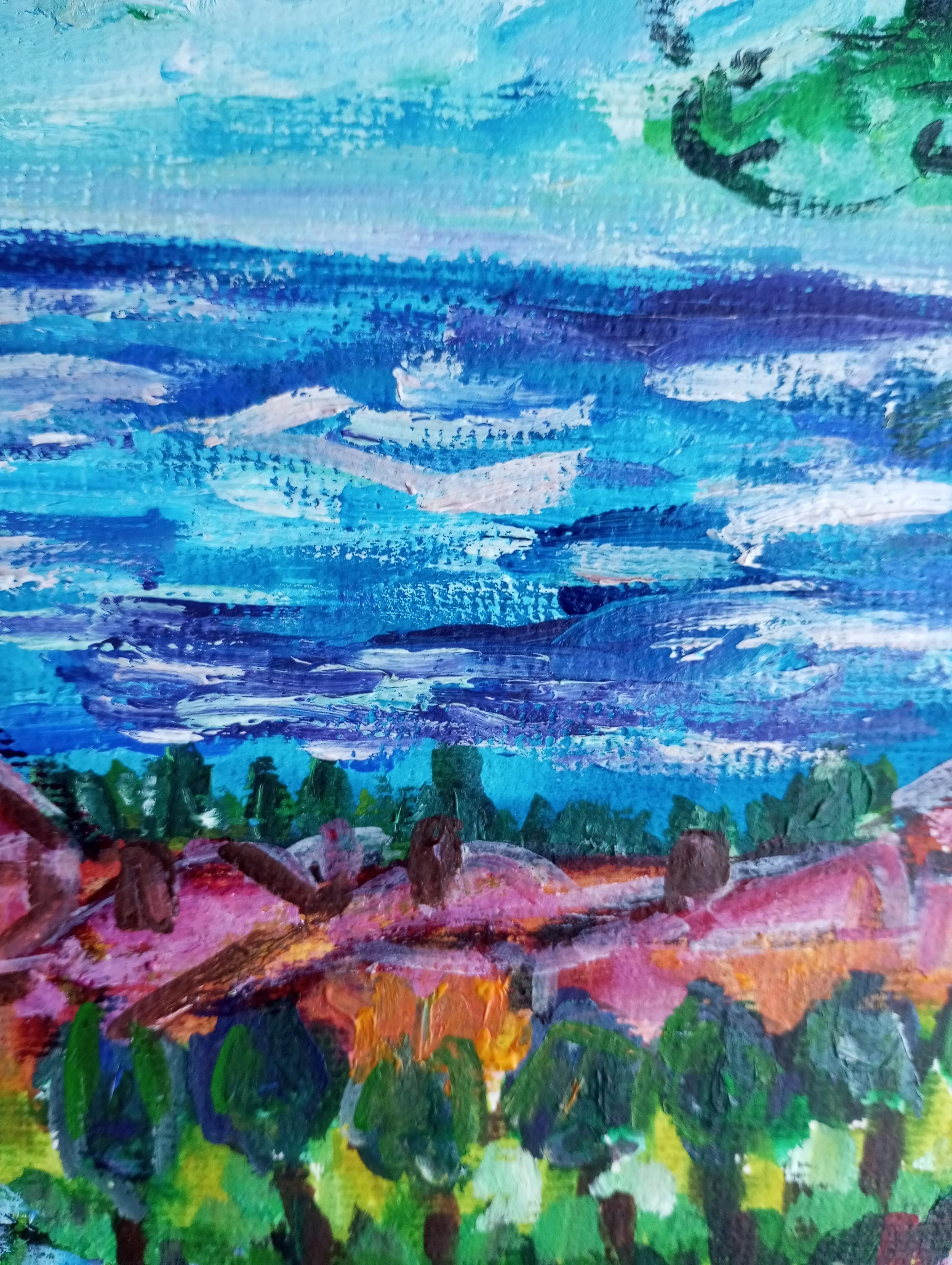 Contemporary impressionist seascape nature acrylic painting on paper For Sale 13