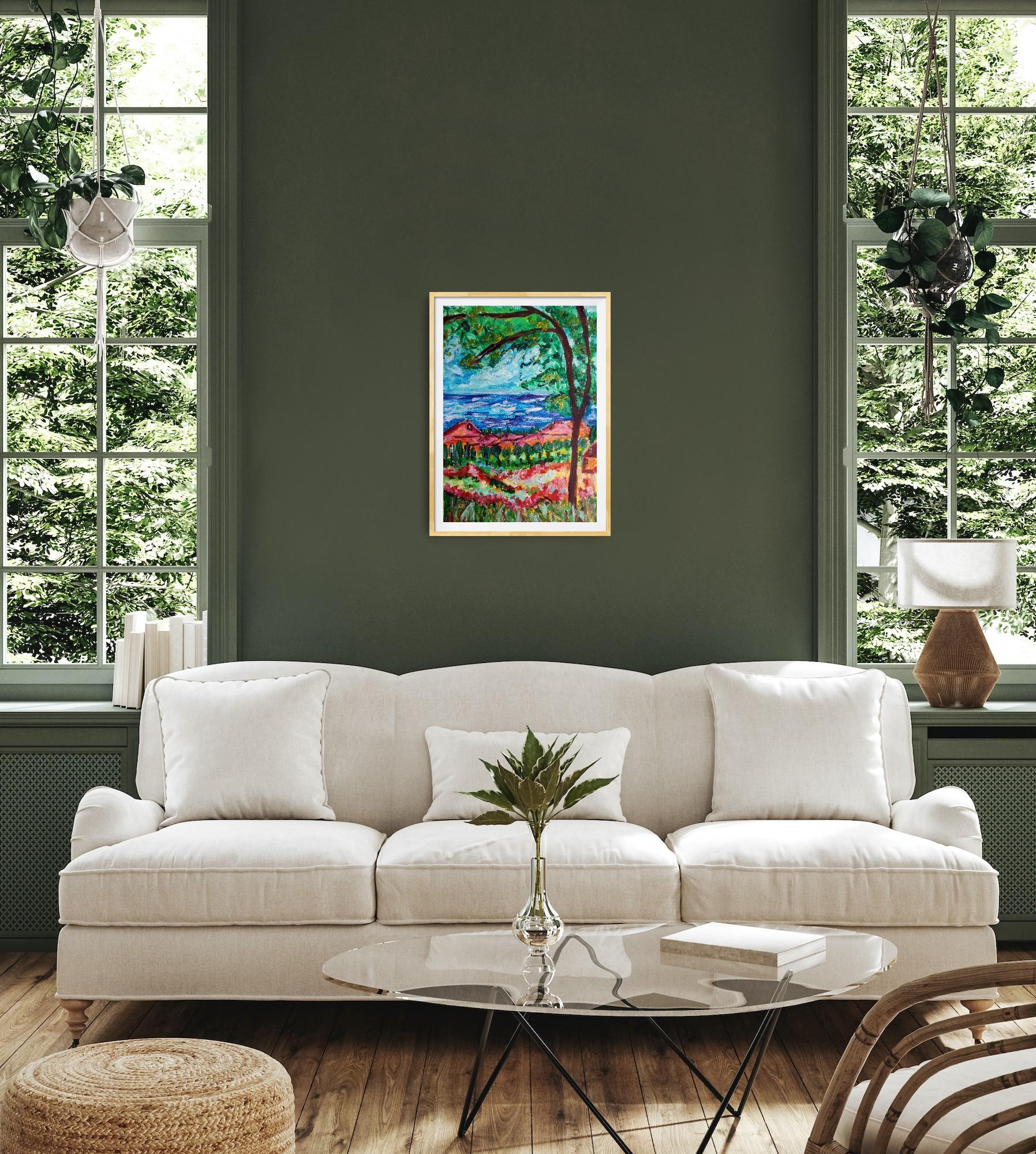 Contemporary impressionist seascape nature acrylic painting on paper - Impressionist Painting by Natalya Mougenot 