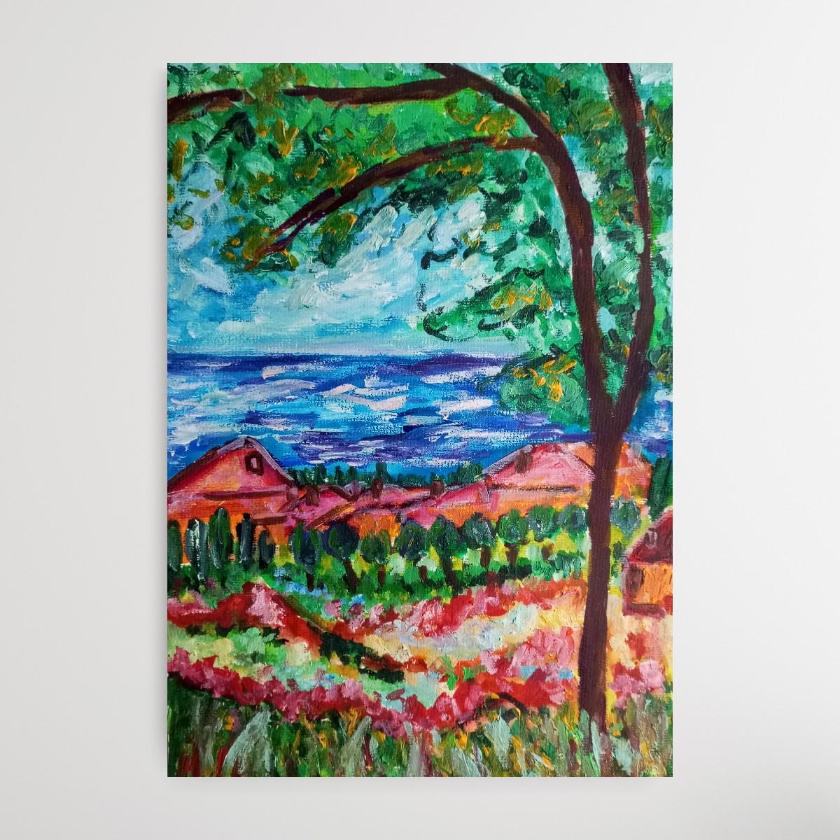 Contemporary impressionist seascape nature acrylic painting on paper For Sale 2