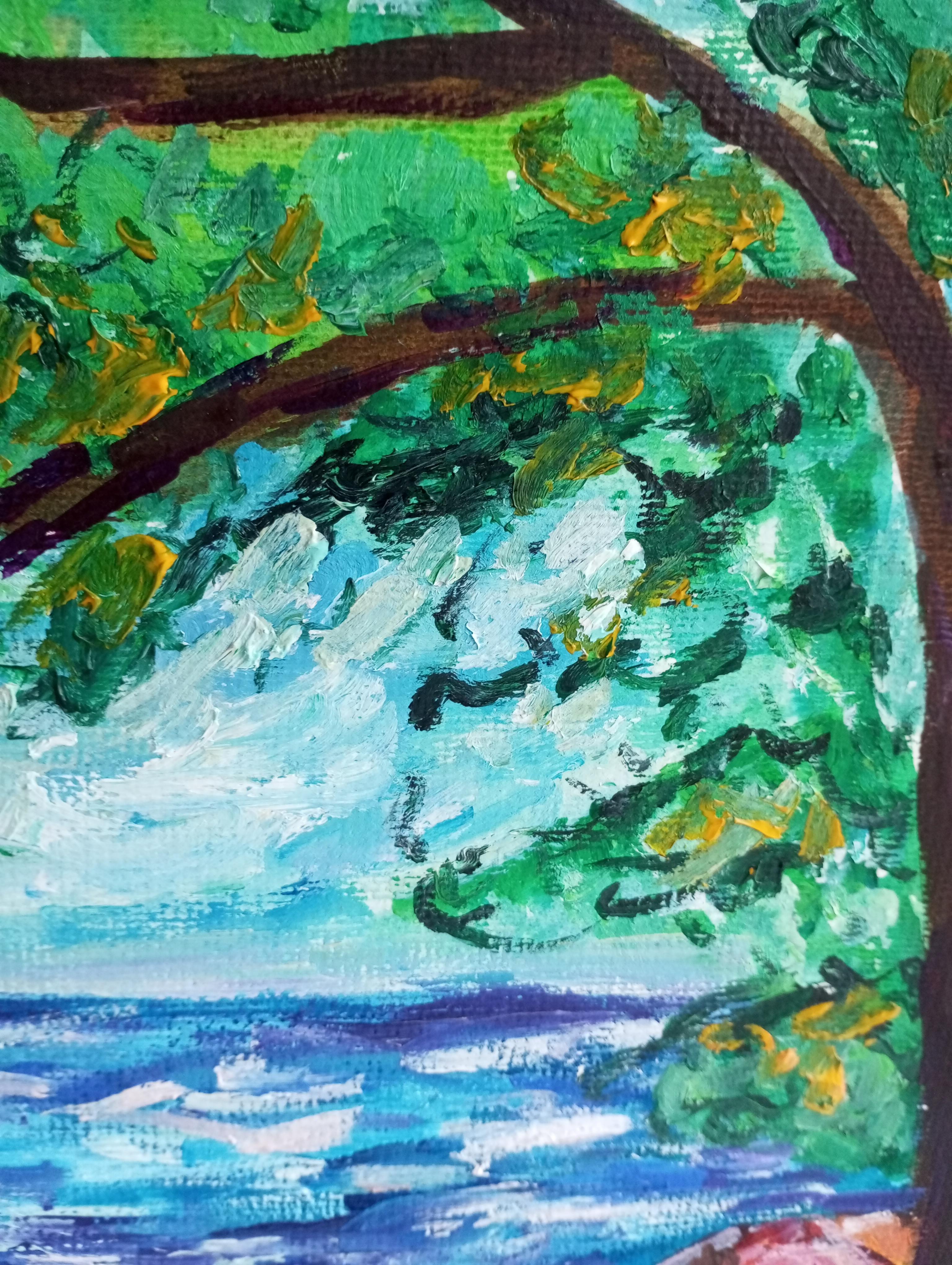 Contemporary impressionist seascape nature acrylic painting on paper For Sale 3