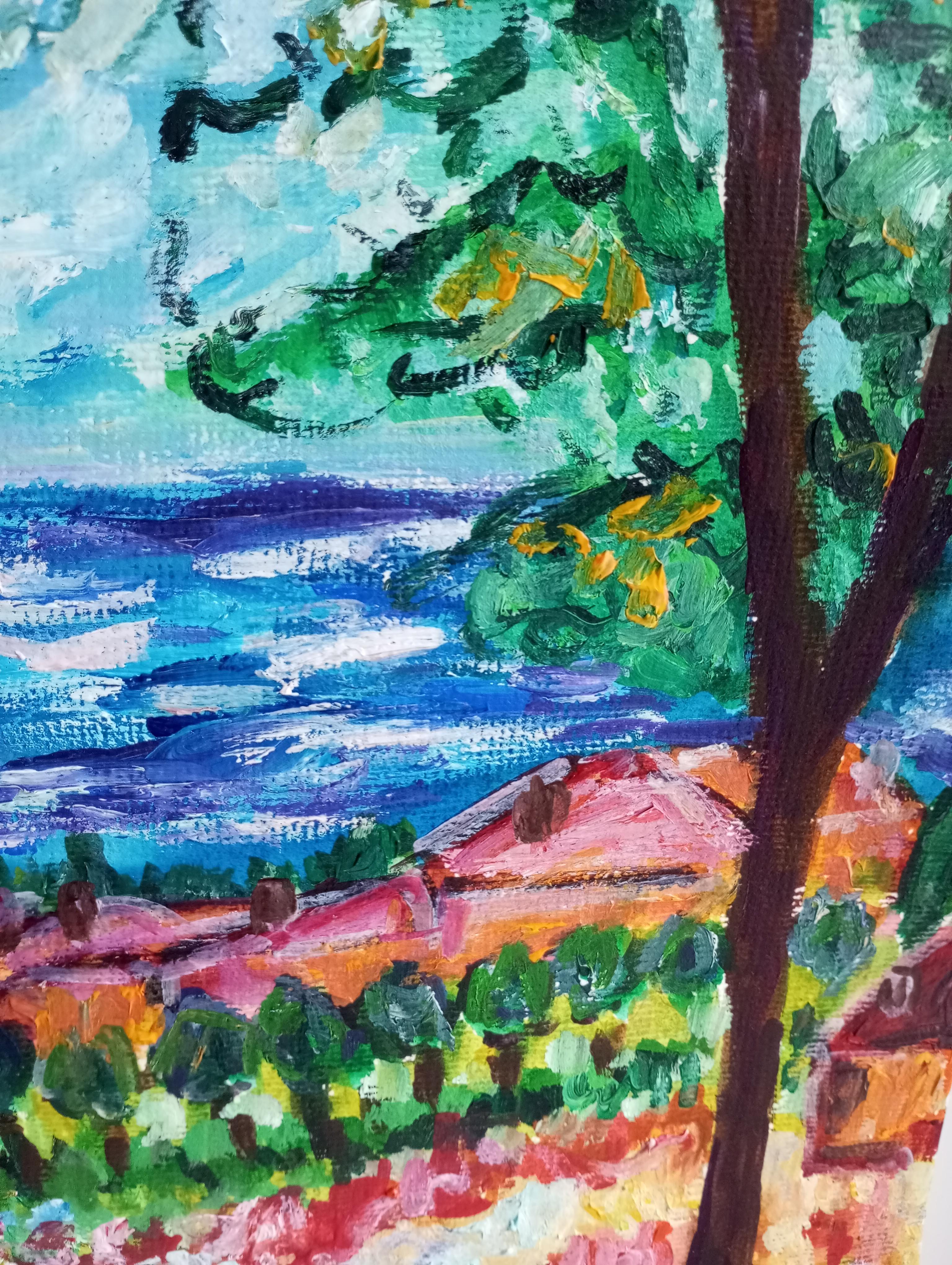 Contemporary impressionist seascape nature acrylic painting on paper For Sale 4