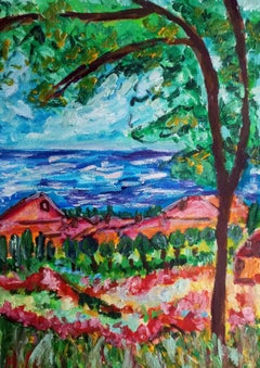 Paisaje marino impresionista contemporáneo naturaleza pintura acrílica sobre papel