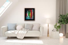 Abstract vibrant  acrylic painting on canvas "Mystery 0.2" (green yellow, red)