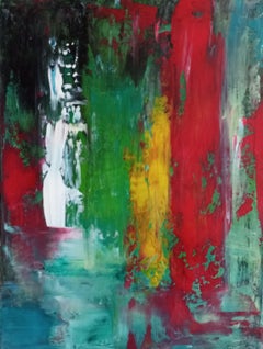 Abstract vibrant  acrylic painting on canvas "Mystery 0.2" (green yellow, red)
