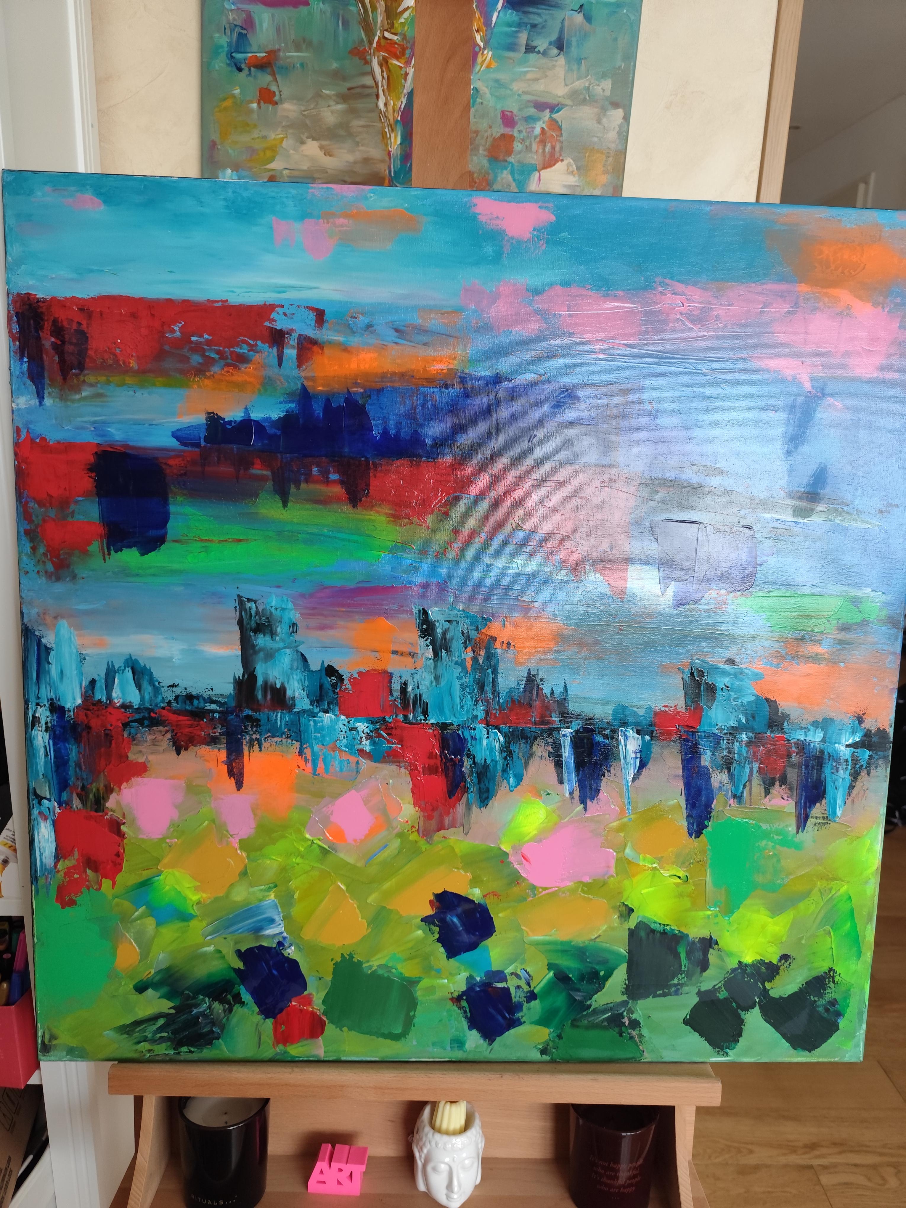 Pittura acrilica contemporanea astratta ed espressiva su tela 