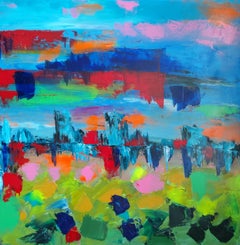 Pintura acrílica expresiva abstracta contemporánea sobre lienzo "Nueva York