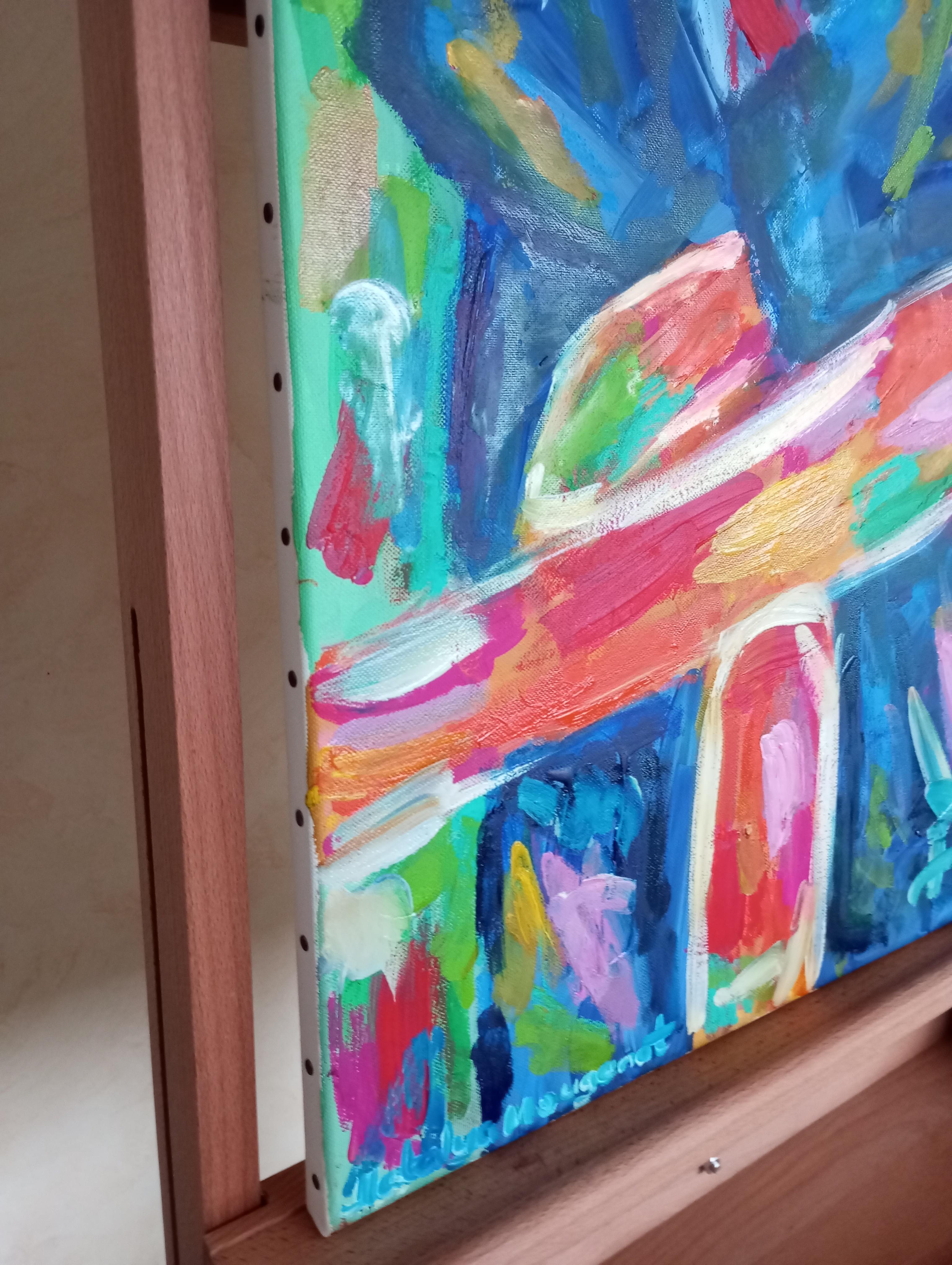Figuración contemporánea  óleo expresivo abstracto de mujer sobre lienzo en venta 8