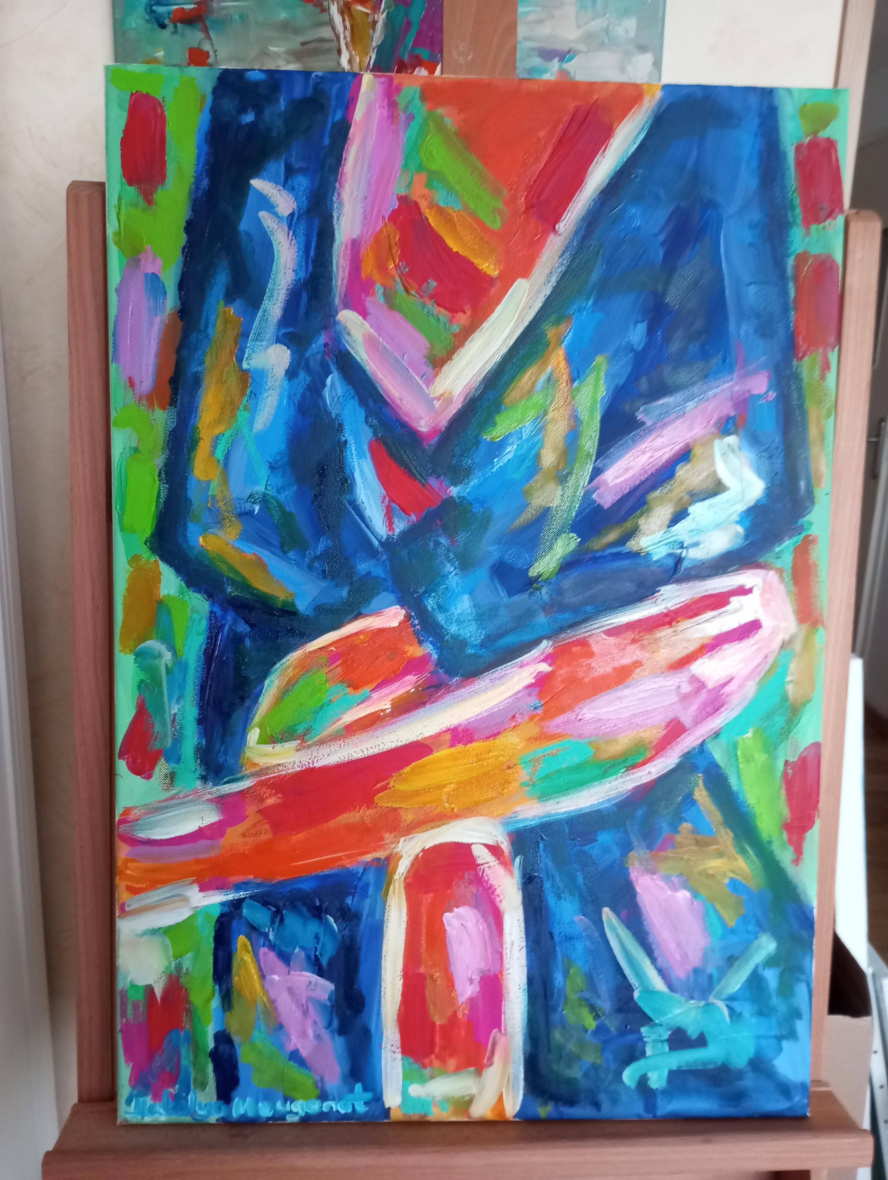 Figuración contemporánea  óleo expresivo abstracto de mujer sobre lienzo en venta 9