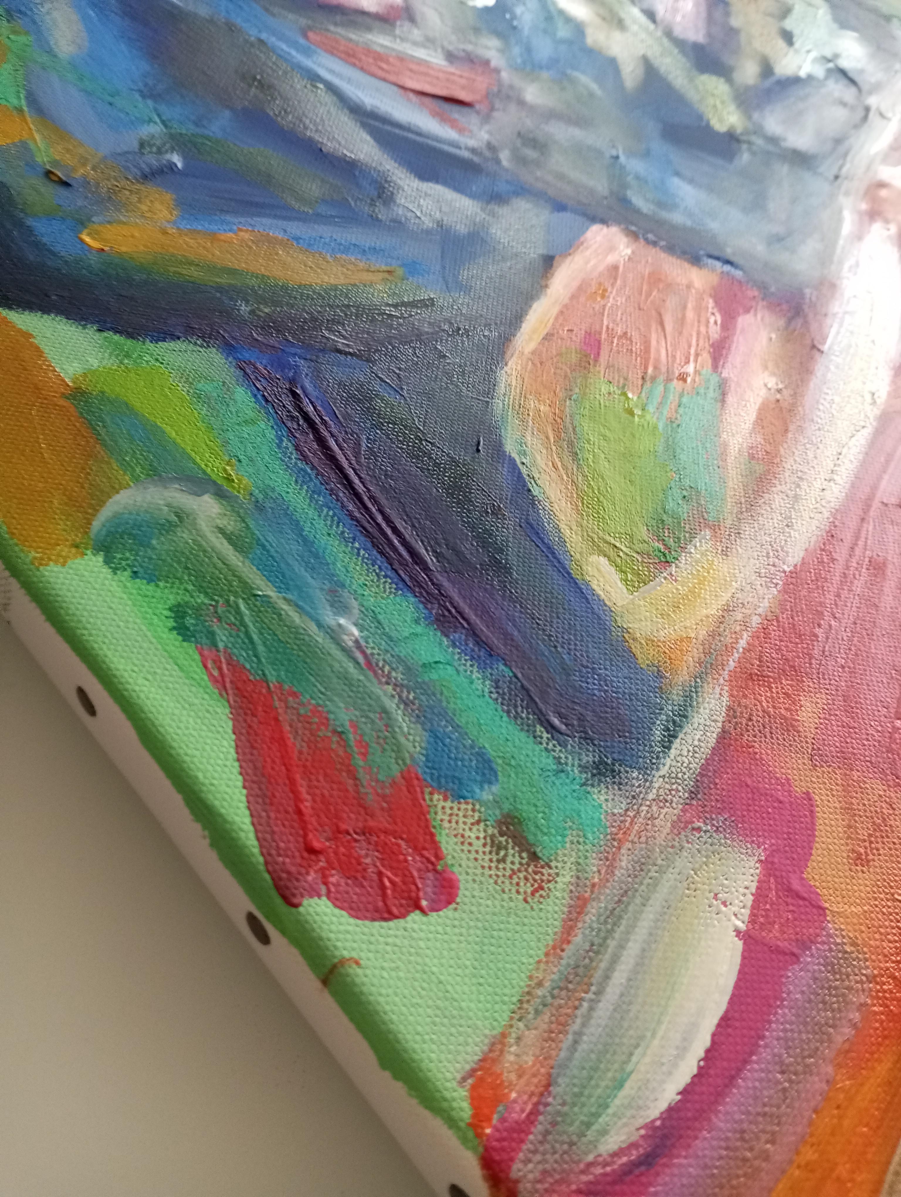 Figuración contemporánea  óleo expresivo abstracto de mujer sobre lienzo en venta 13