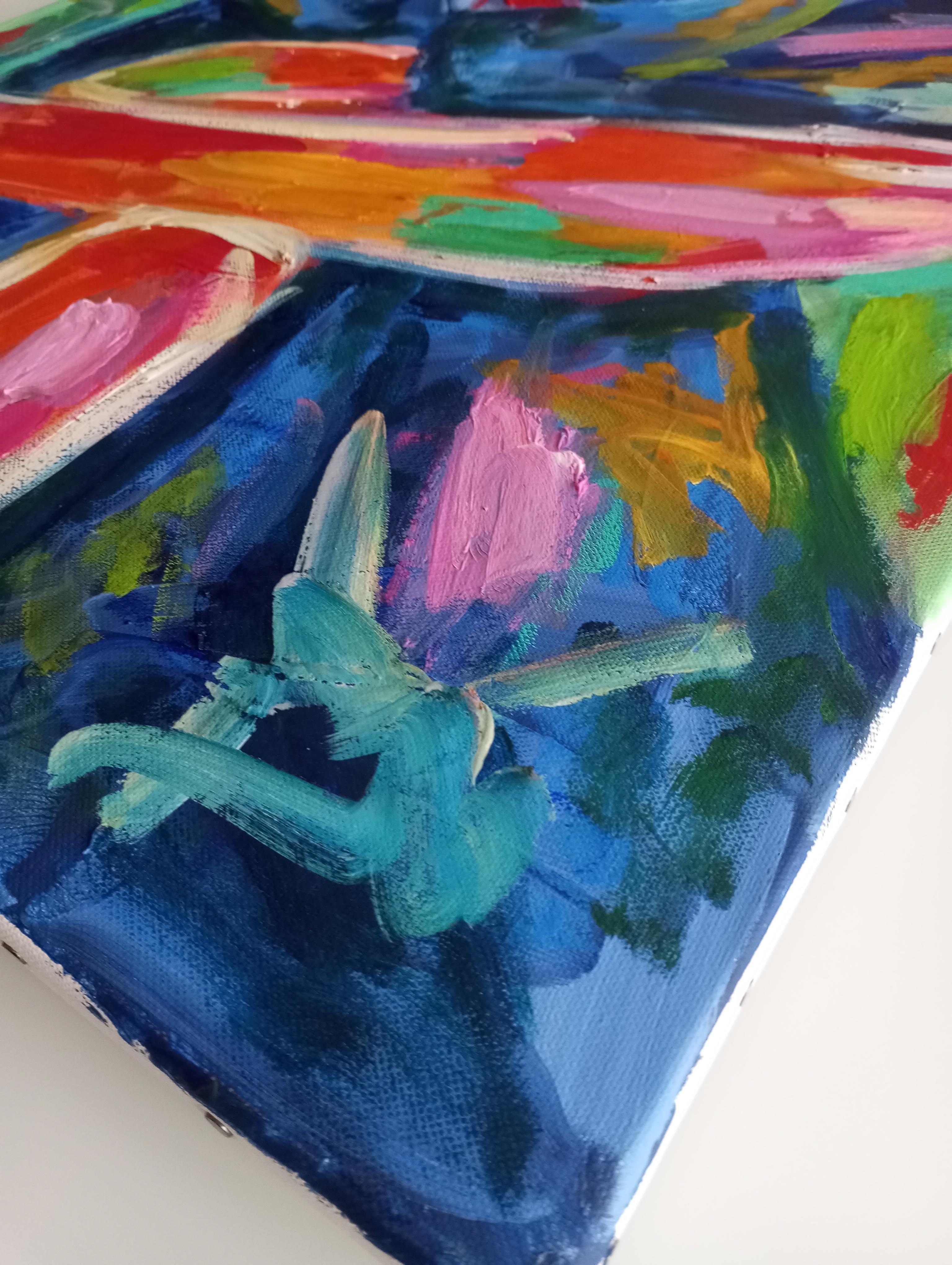 Figuración contemporánea  óleo expresivo abstracto de mujer sobre lienzo en venta 14
