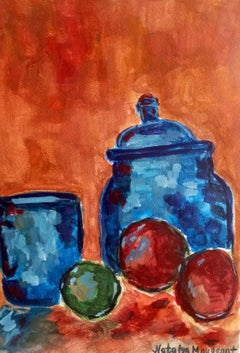 Contemporary impressionist still-life fruits watercolor painting on paper