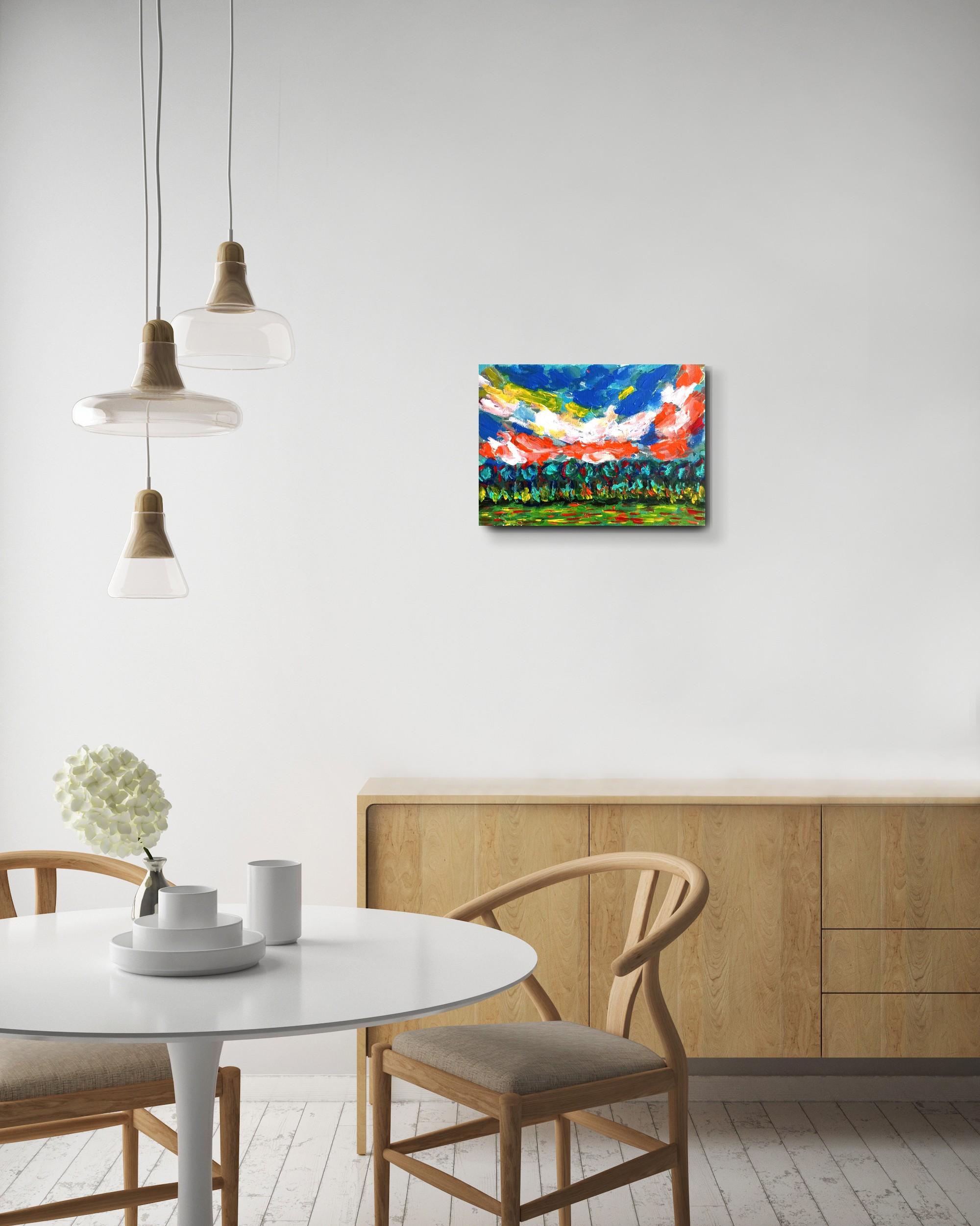 Cette pièce contemporaine et colorée  La peinture de paysage 