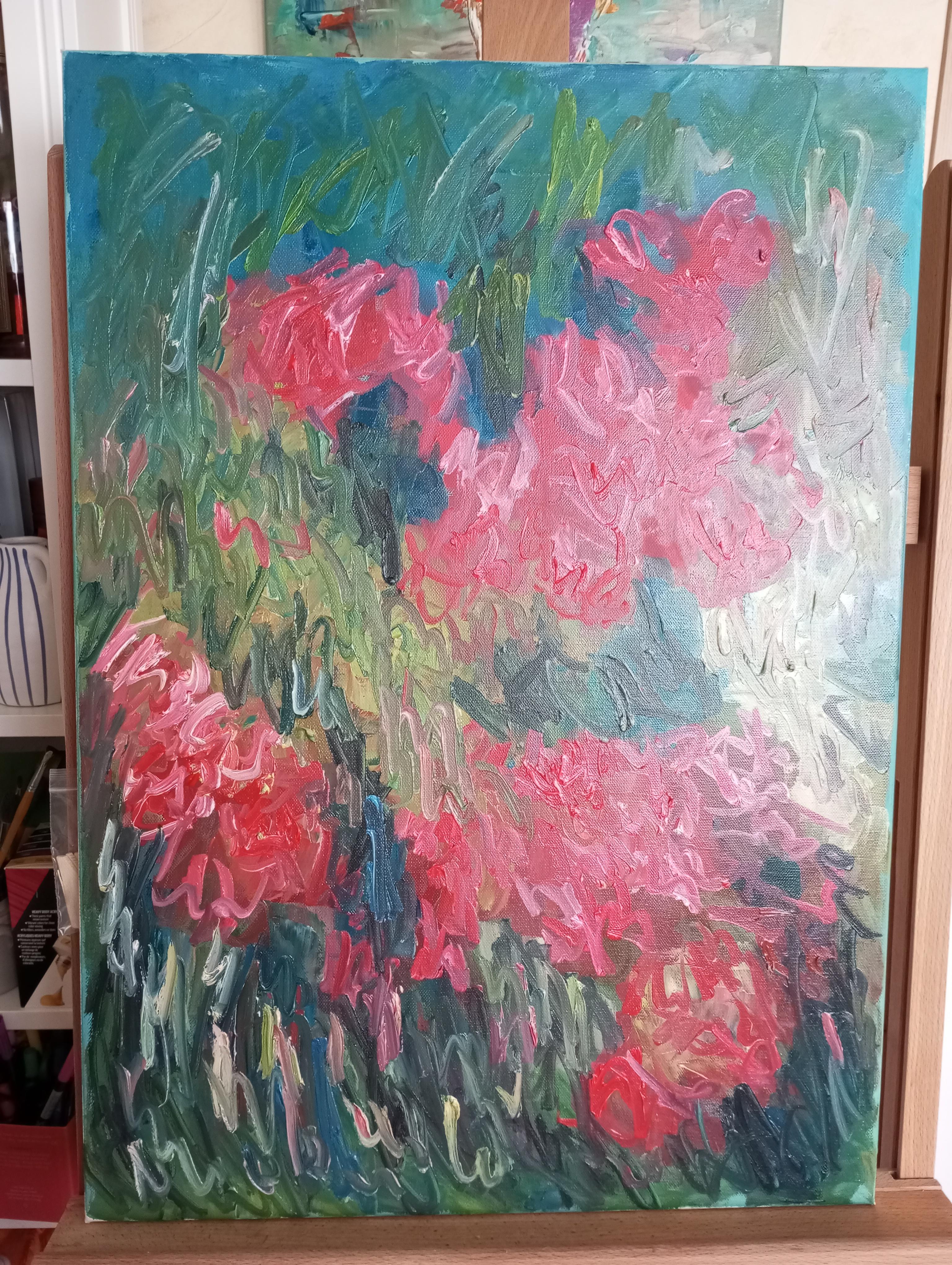Pintura viva floral impresionista abstracta sobre lienzo 