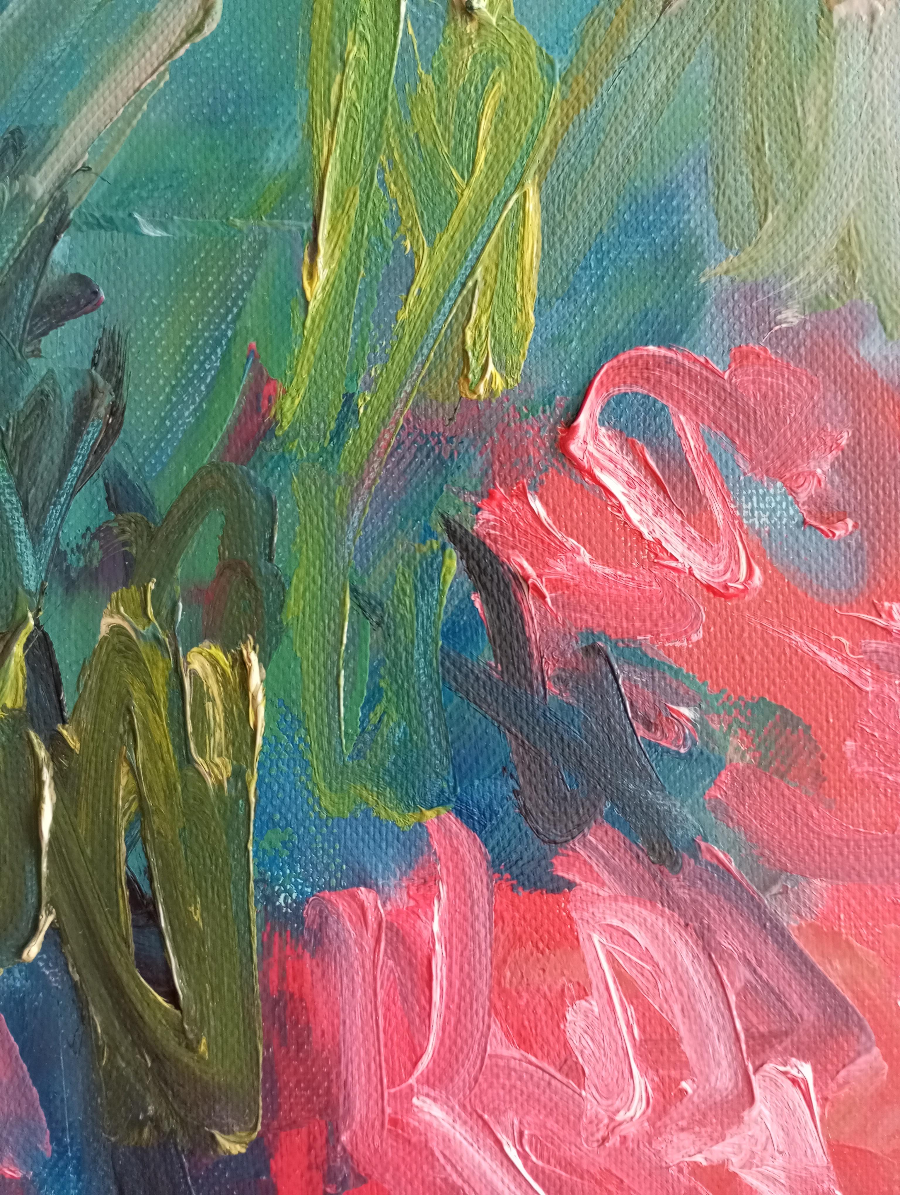 Pintura viva floral impresionista abstracta sobre lienzo 