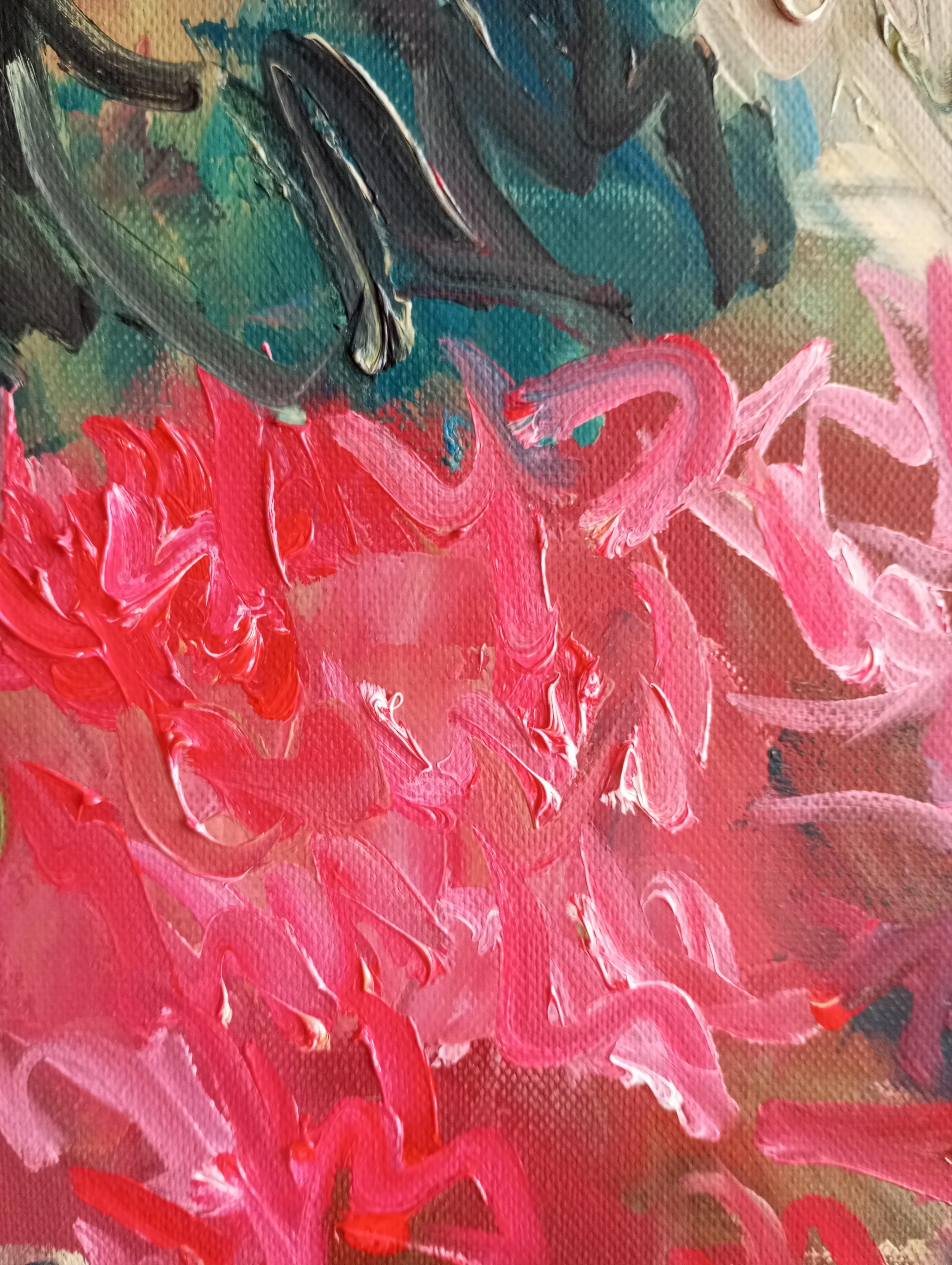 Pintura viva floral impresionista abstracta sobre lienzo 