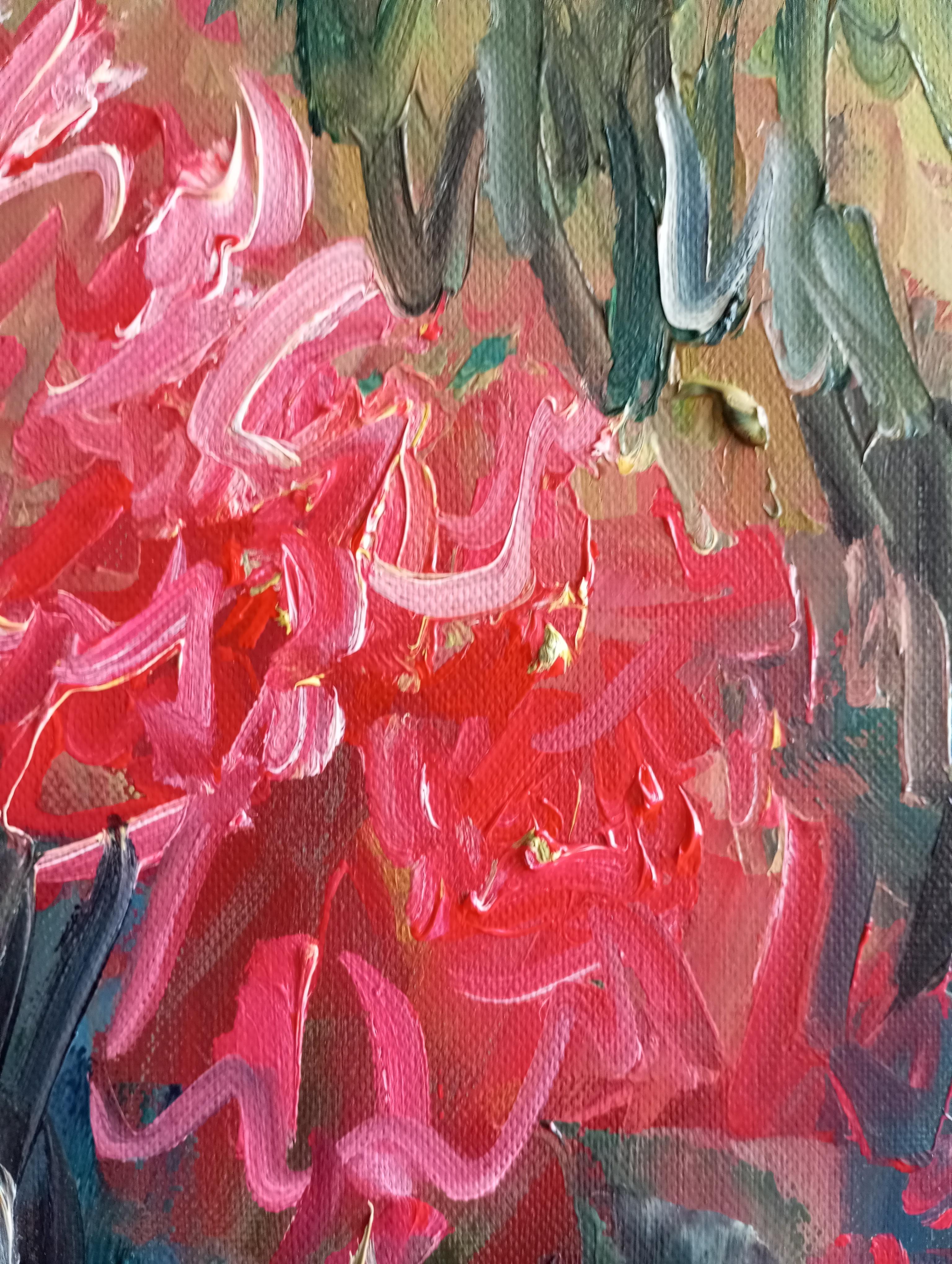 Pintura viva floral impresionista abstracta sobre lienzo 