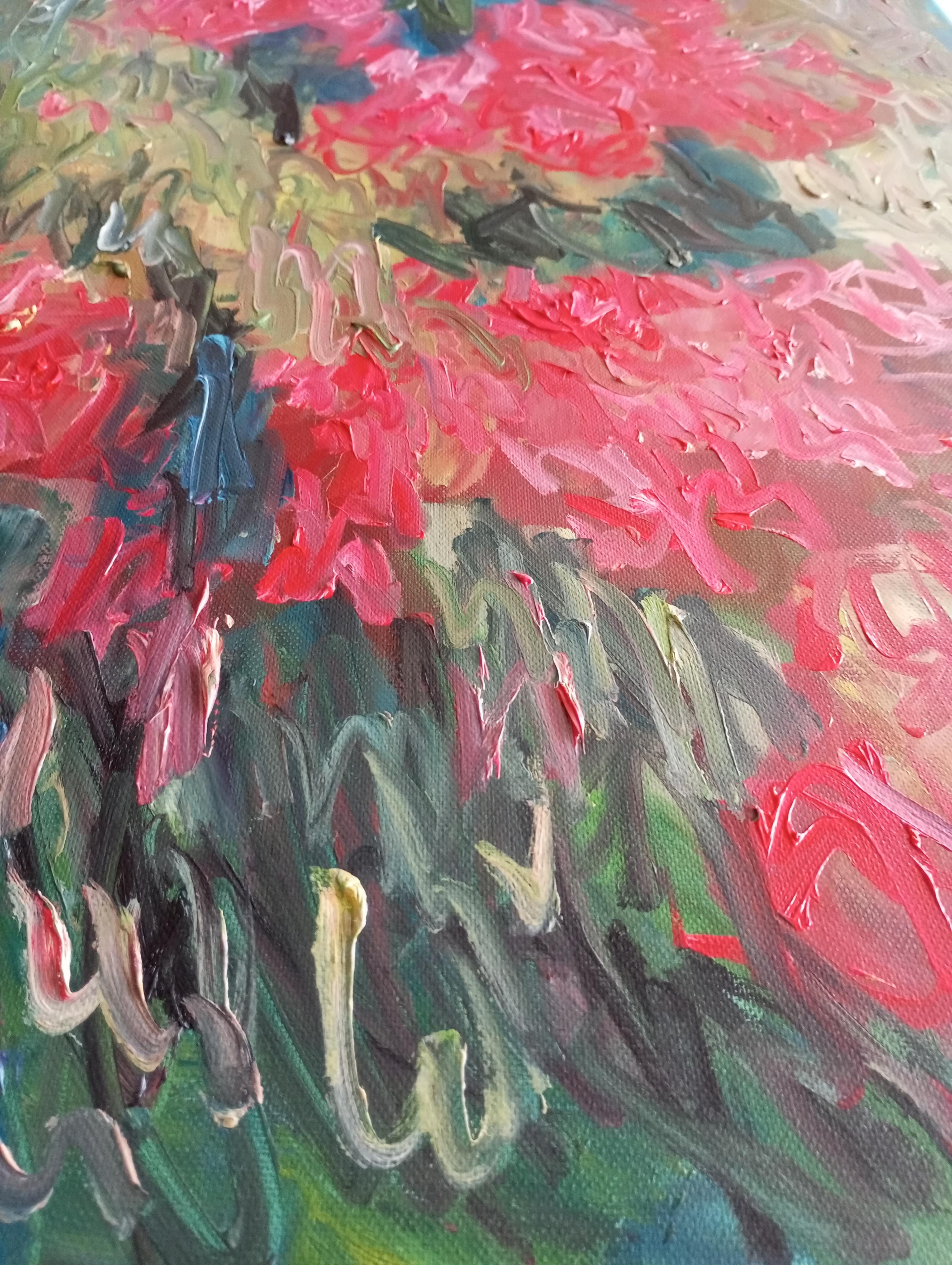 Pintura viva floral impresionista abstracta sobre lienzo 