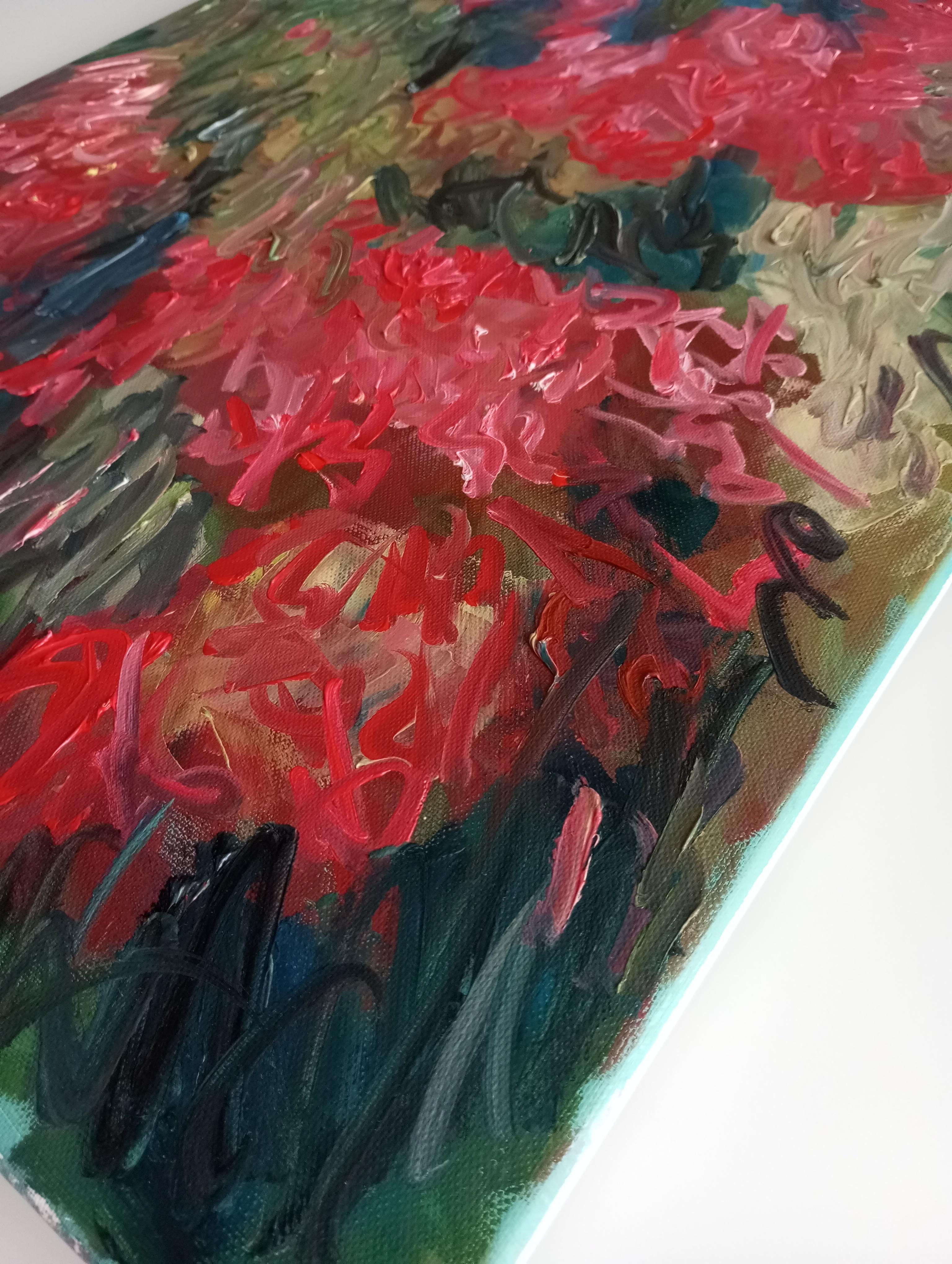 Pintura viva floral impresionista abstracta sobre lienzo 