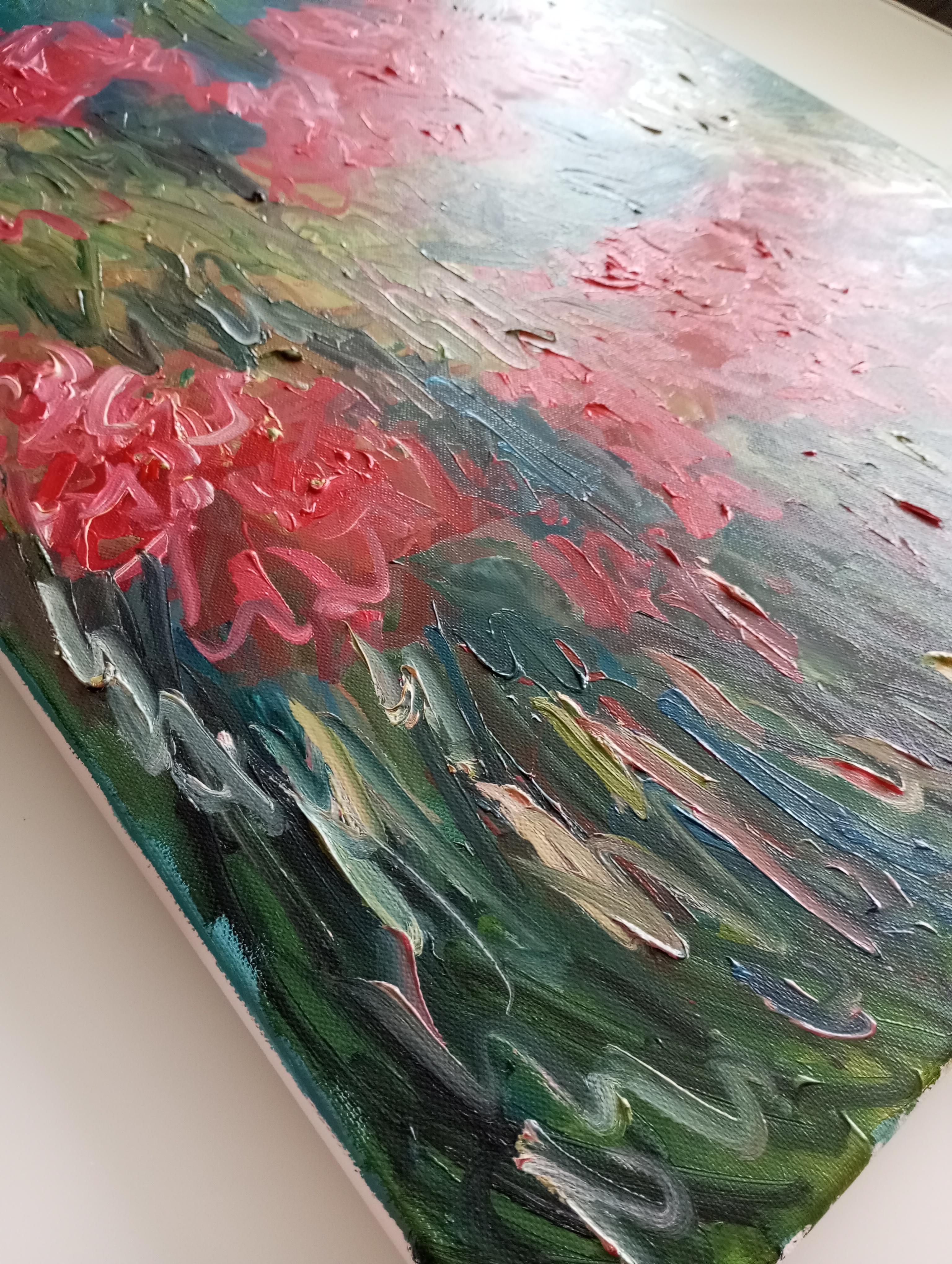 Pintura viva floral impresionista abstracta sobre lienzo 